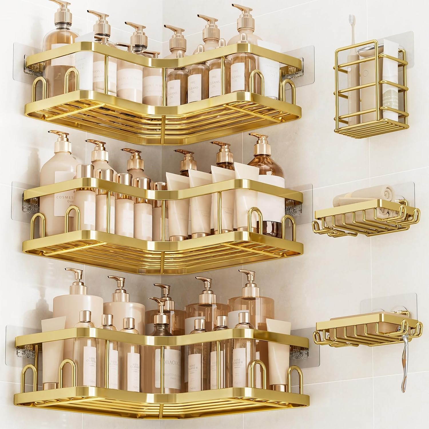image:imageVeken Shower Caddy 5Pack Bathroom Organizers and Storage Shelves BlackGold
