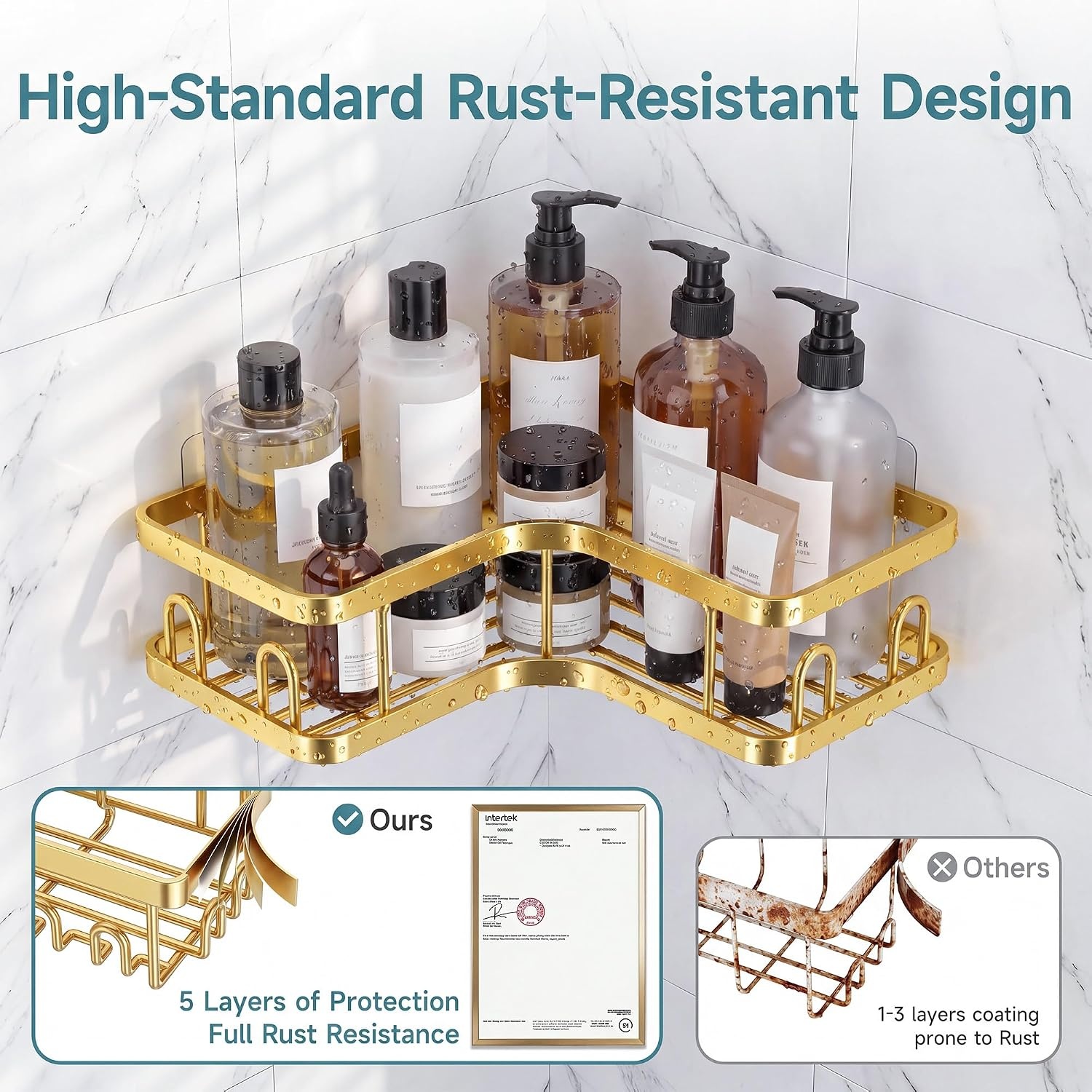 image:imageVeken Shower Caddy 5Pack Bathroom Organizers and Storage Shelves BlackGold