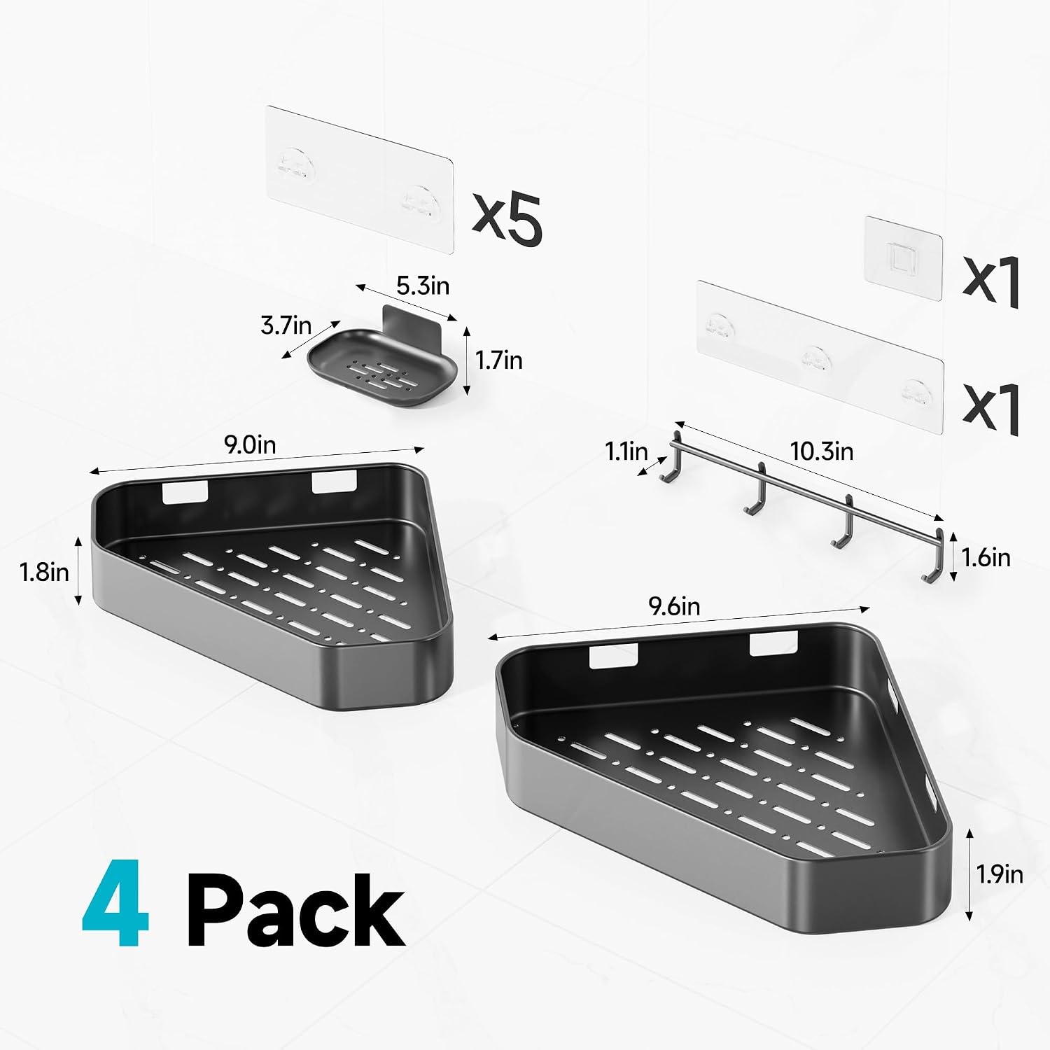 image:imageVeken Shower Caddy 5Pack Bathroom Organizers and Storage Shelves BlackGrey