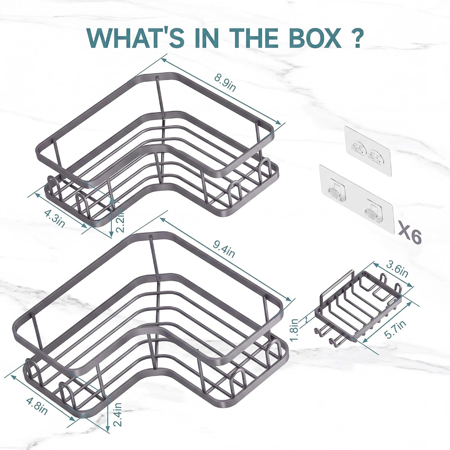 image:imageVeken Shower Caddy 5Pack Bathroom Organizers and Storage Shelves BlackGrey
