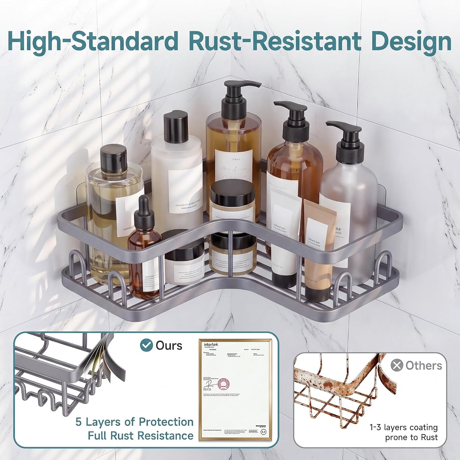 image:imageVeken Shower Caddy 5Pack Bathroom Organizers and Storage Shelves BlackGrey