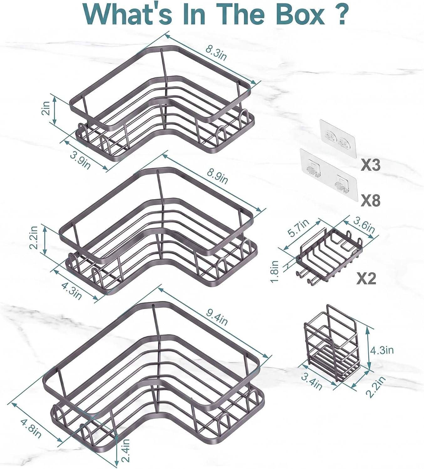 image:imageVeken Shower Caddy 5Pack Bathroom Organizers and Storage Shelves BlackGrey