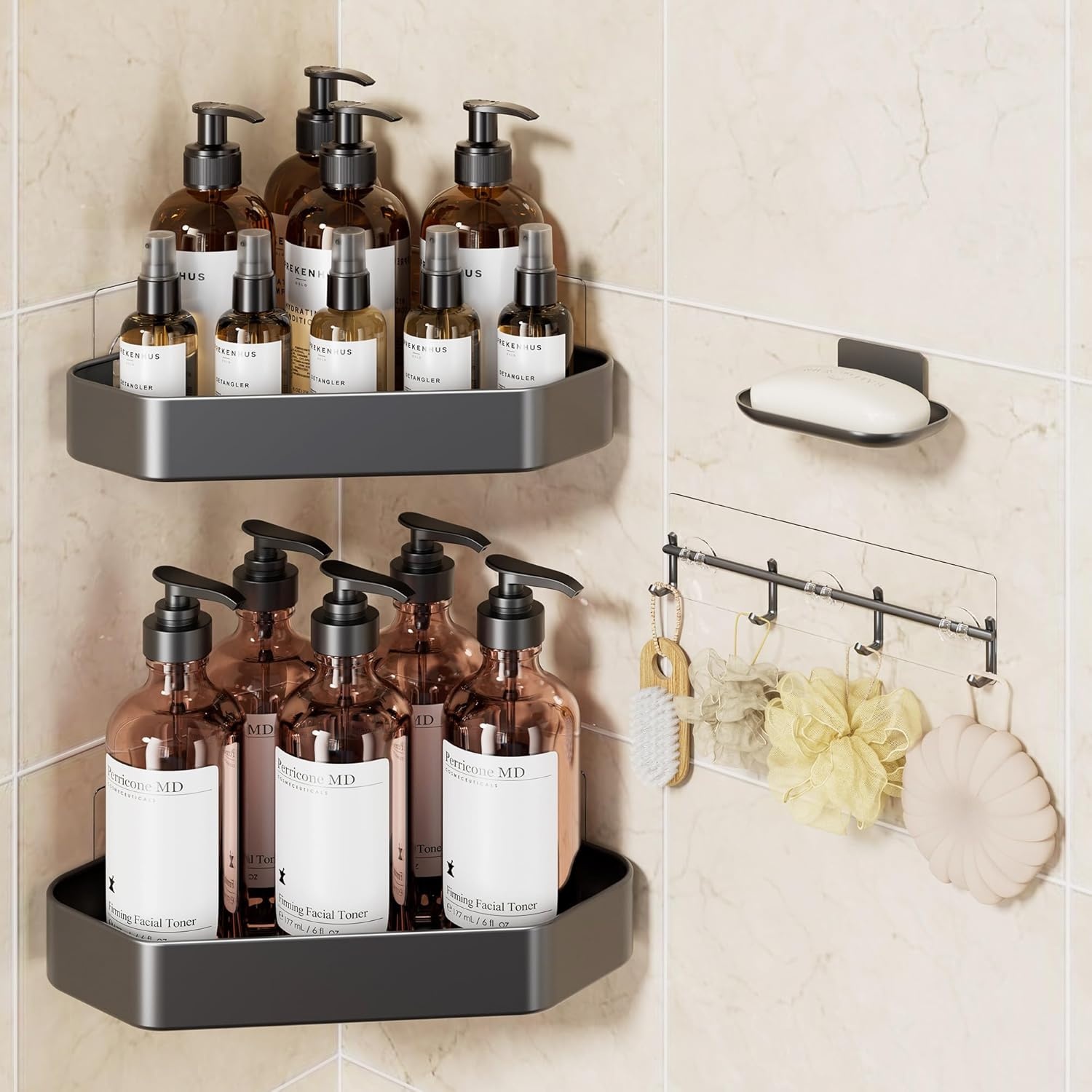 image:imageVeken Shower Caddy 5Pack Bathroom Organizers and Storage Shelves BlackGrey