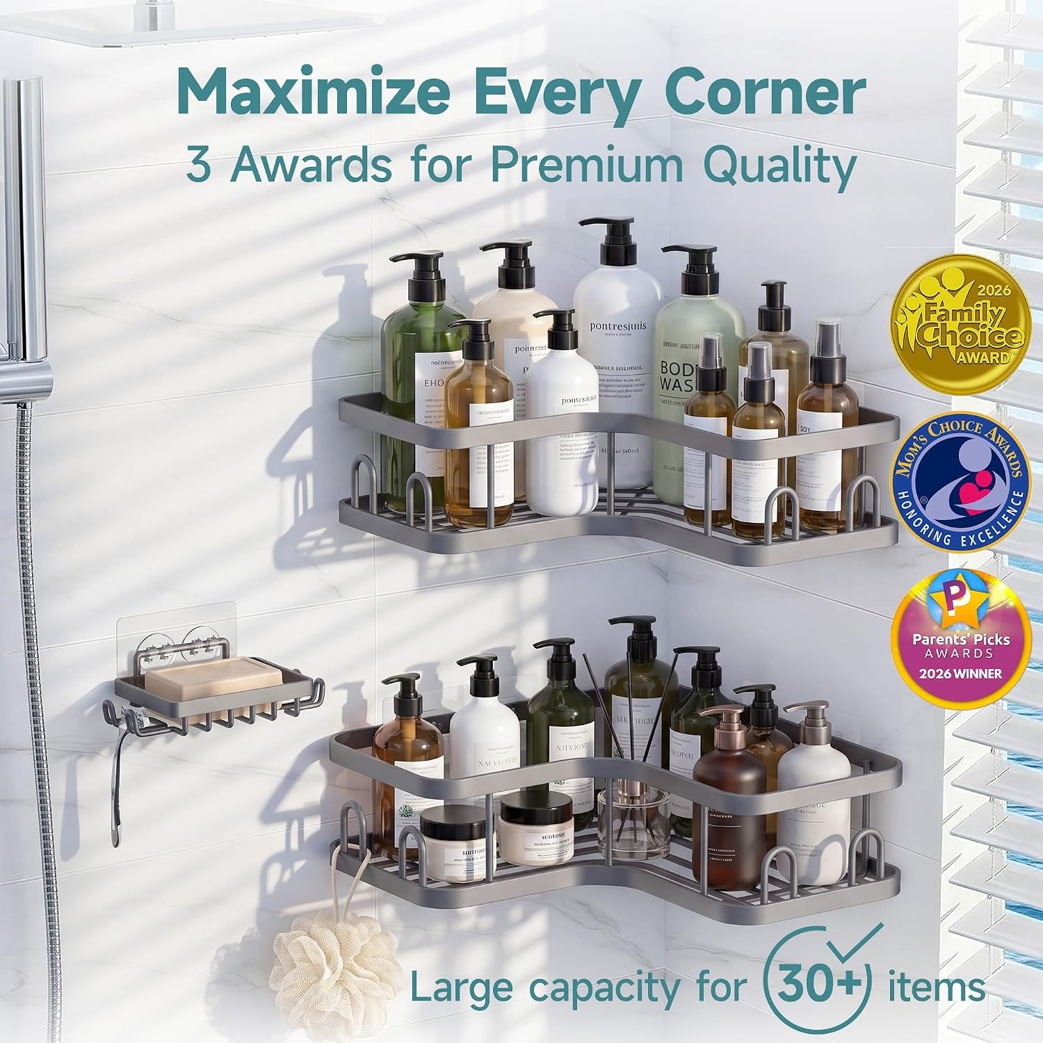 image:imageVeken Shower Caddy 5Pack Bathroom Organizers and Storage Shelves BlackGrey