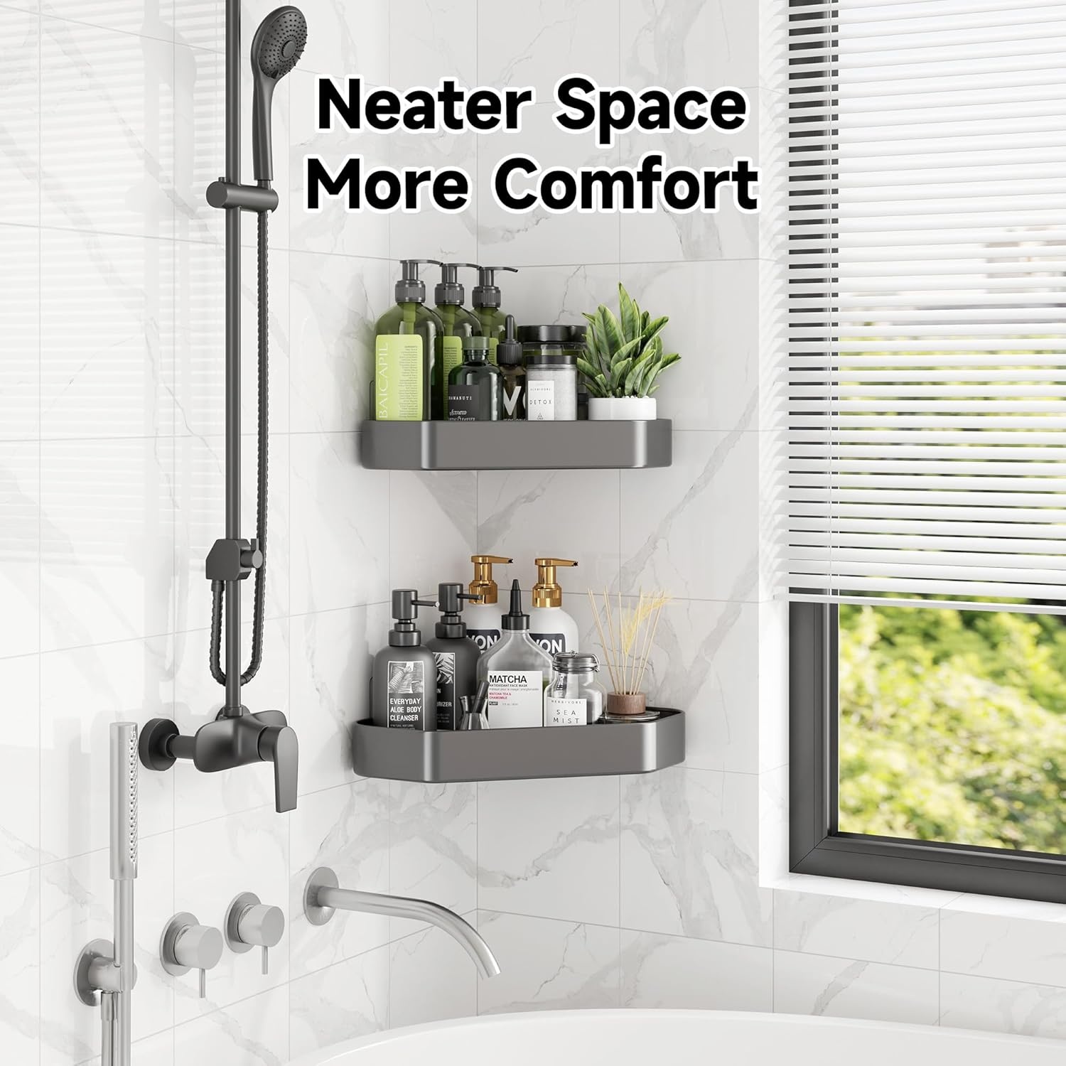 image:imageVeken Shower Caddy 5Pack Bathroom Organizers and Storage Shelves BlackGrey
