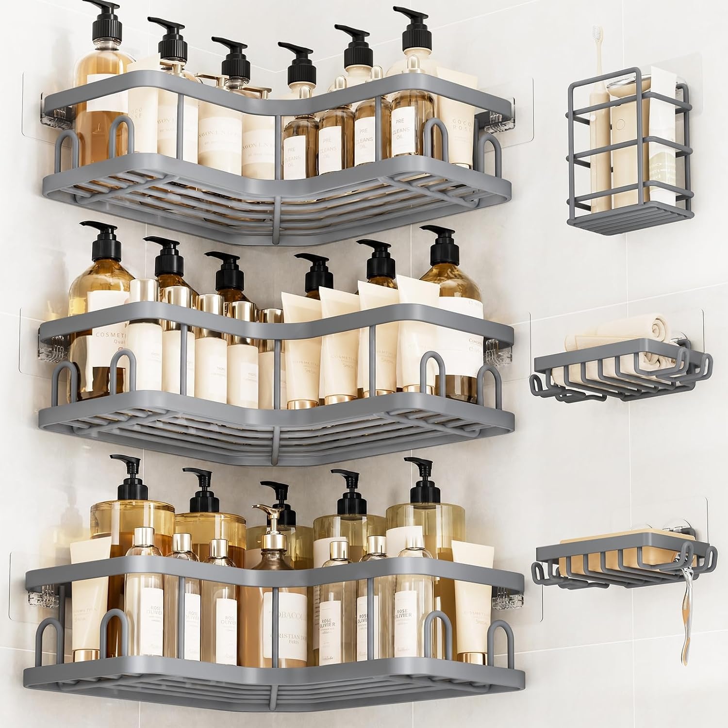 image:imageVeken Shower Caddy 5Pack Bathroom Organizers and Storage Shelves BlackGrey