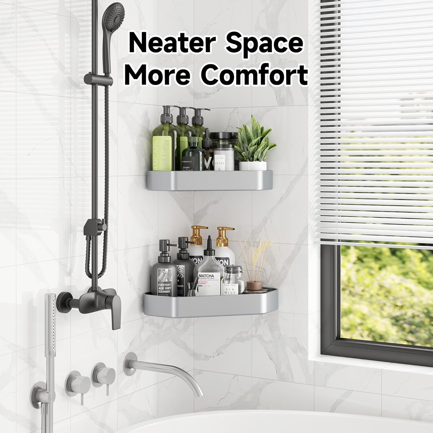 image:imageVeken Shower Caddy 5Pack Bathroom Organizers and Storage Shelves BlackSilver