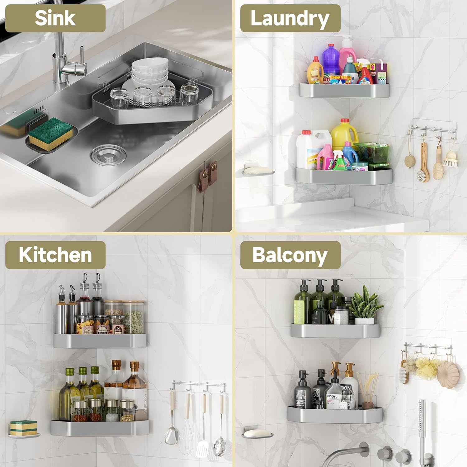 image:imageVeken Shower Caddy 5Pack Bathroom Organizers and Storage Shelves BlackSilver