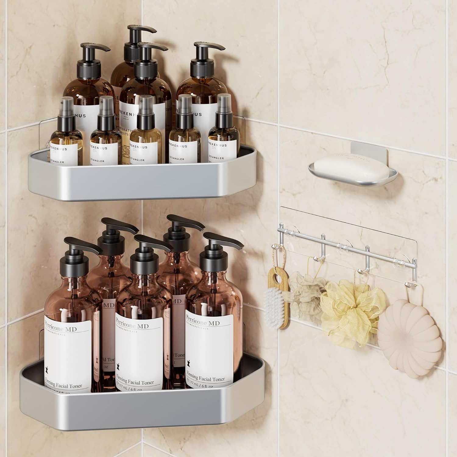 image:imageVeken Shower Caddy 5Pack Bathroom Organizers and Storage Shelves BlackSilver