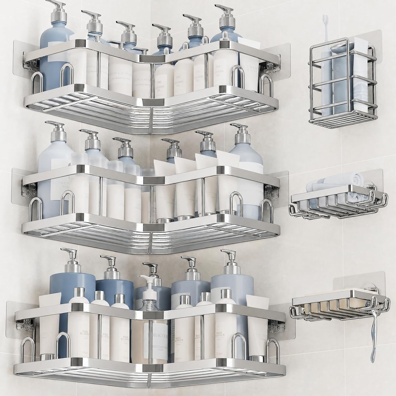 image:imageVeken Shower Caddy 5Pack Bathroom Organizers and Storage Shelves BlackSilver