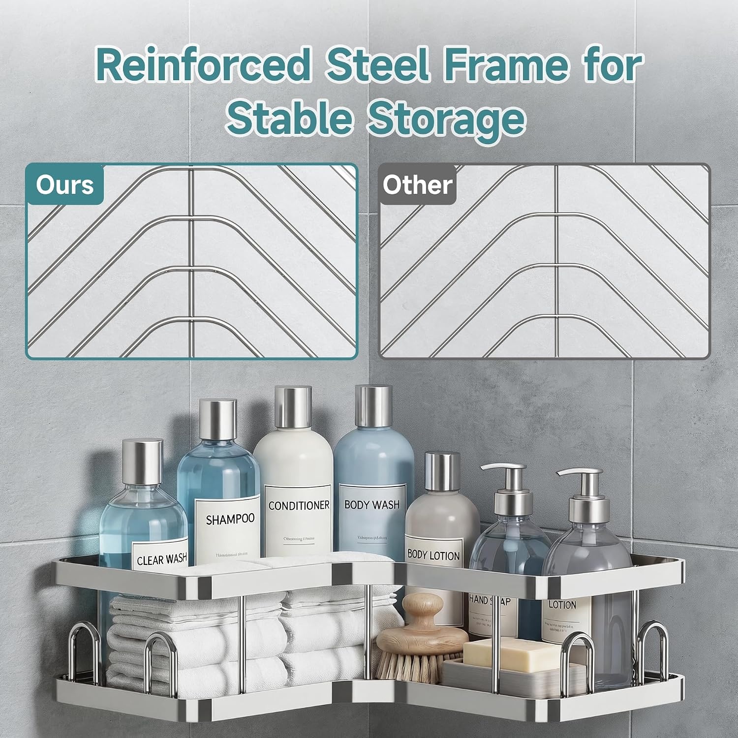 image:imageVeken Shower Caddy 5Pack Bathroom Organizers and Storage Shelves BlackSilver