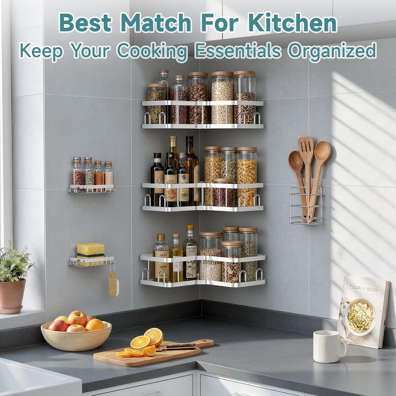 image:imageVeken Shower Caddy 5Pack Bathroom Organizers and Storage Shelves BlackSilver