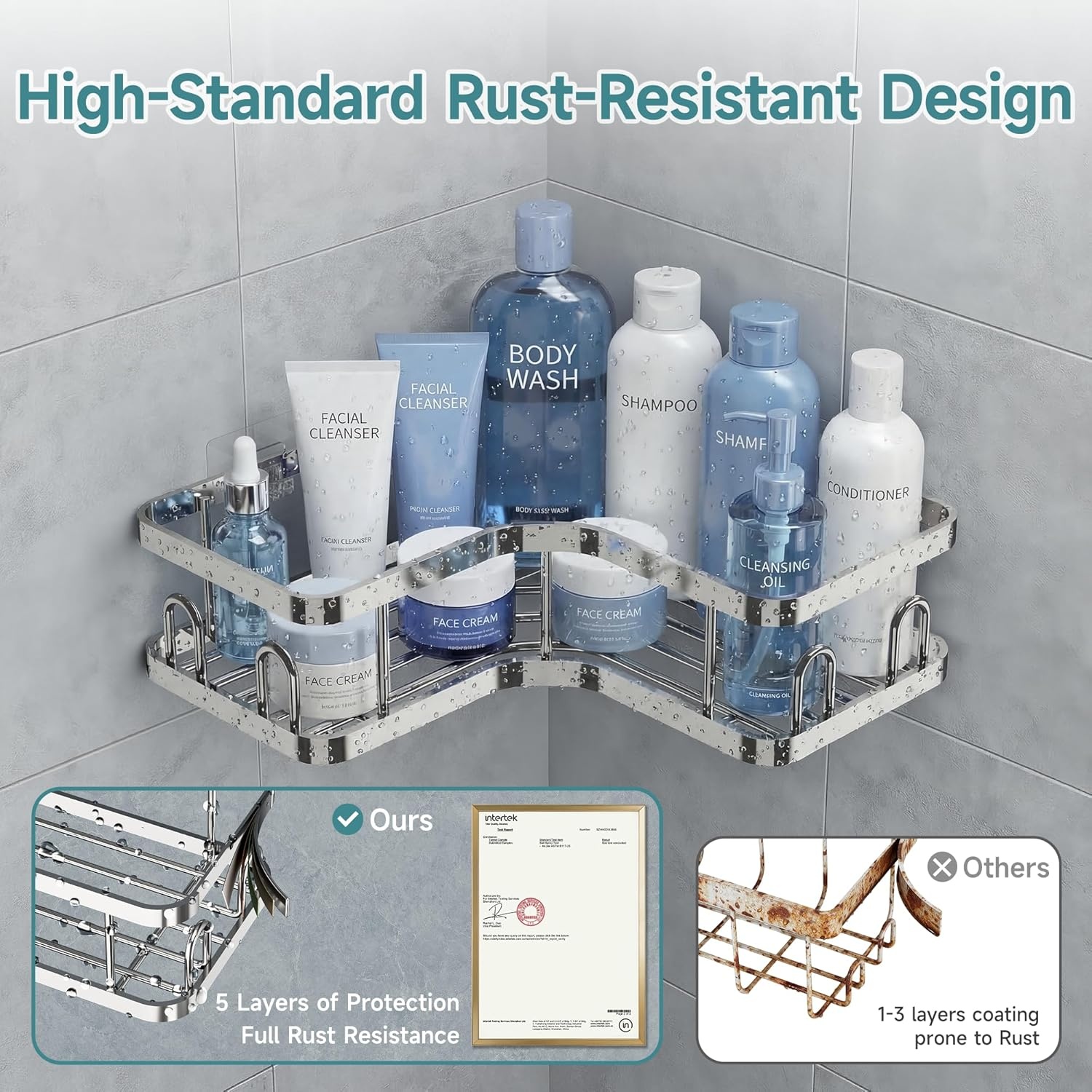 image:imageVeken Shower Caddy 5Pack Bathroom Organizers and Storage Shelves BlackSilver
