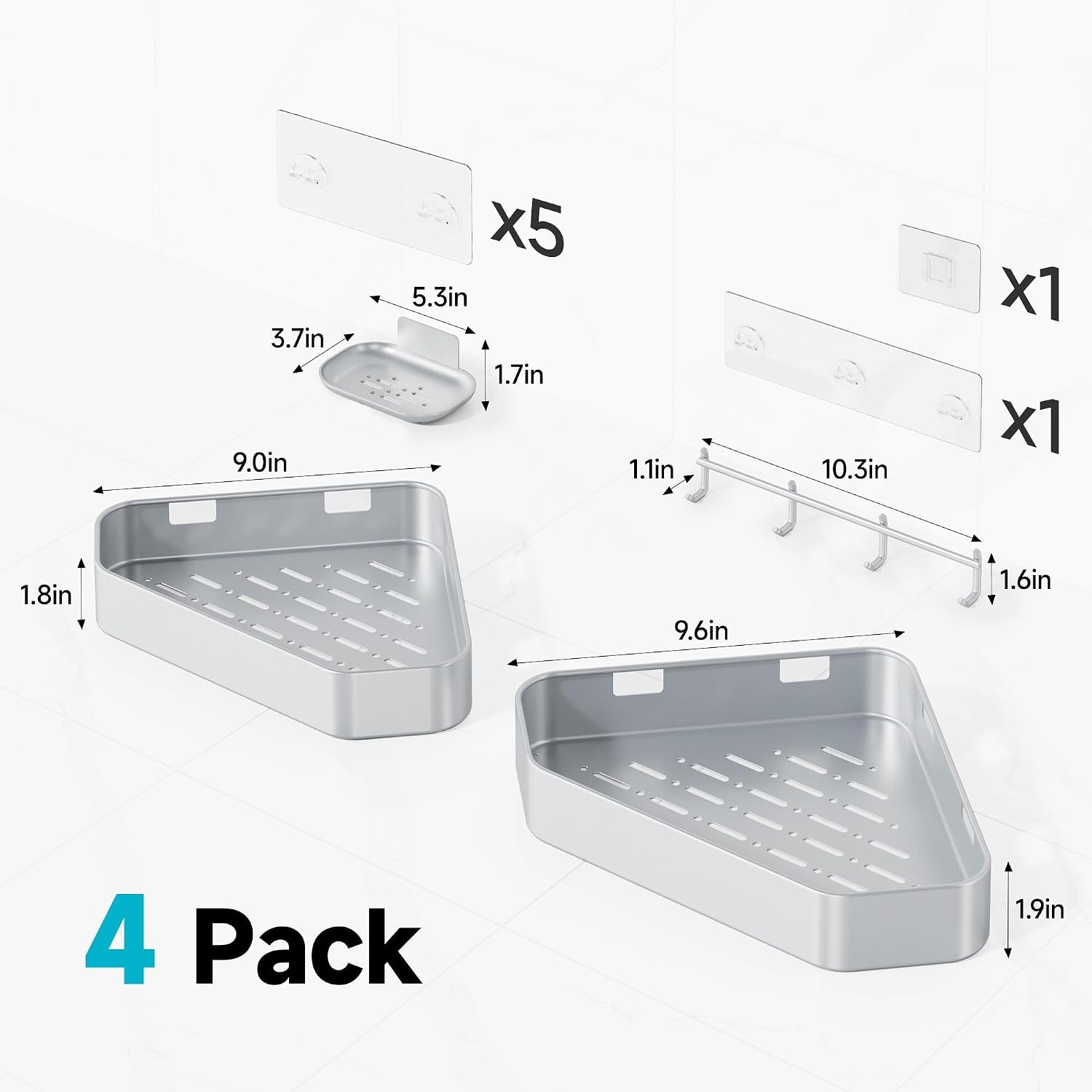 image:imageVeken Shower Caddy 5Pack Bathroom Organizers and Storage Shelves BlackSilver