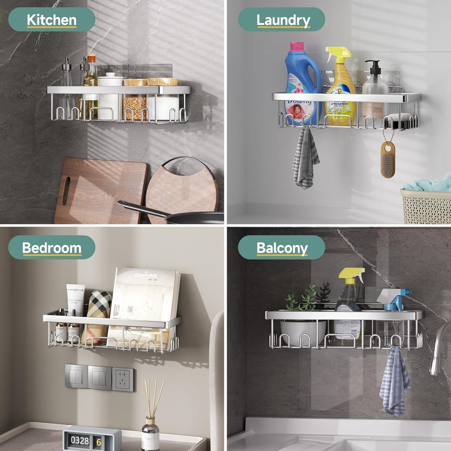 image:imageVeken Shower Caddy 5Pack Bathroom Organizers and Storage Shelves BlackSilver