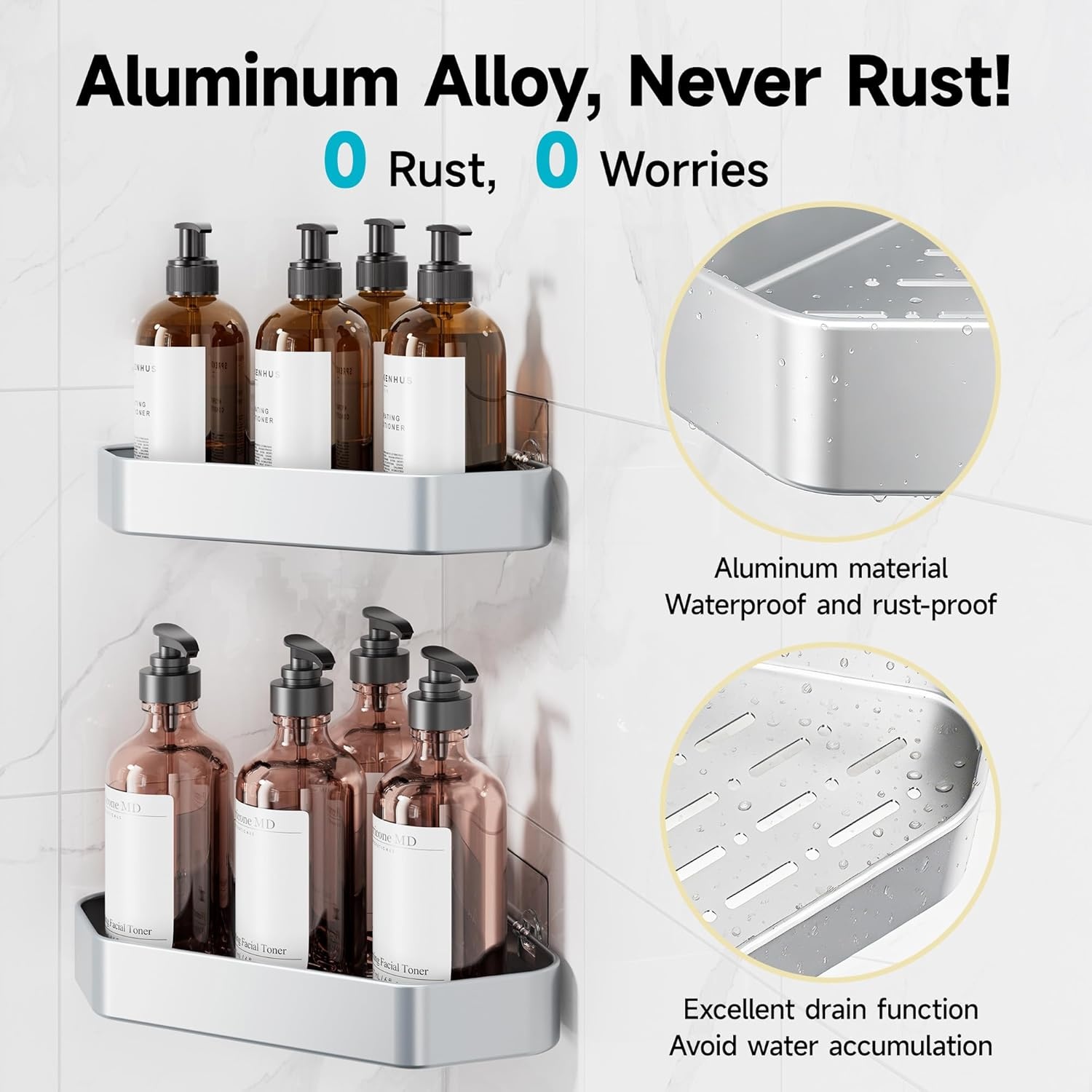 image:imageVeken Shower Caddy 5Pack Bathroom Organizers and Storage Shelves BlackSilver