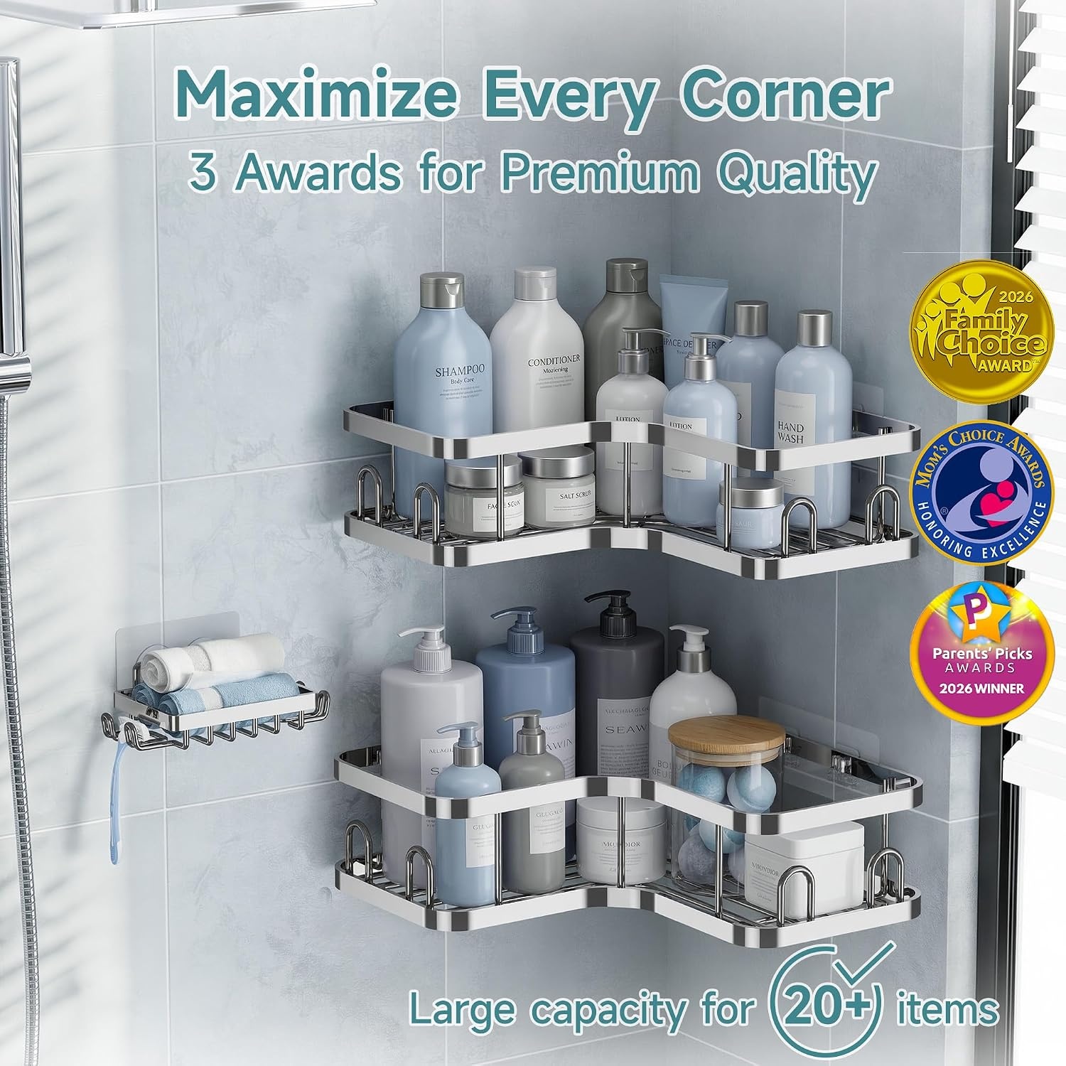 image:imageVeken Shower Caddy 5Pack Bathroom Organizers and Storage Shelves BlackSilver