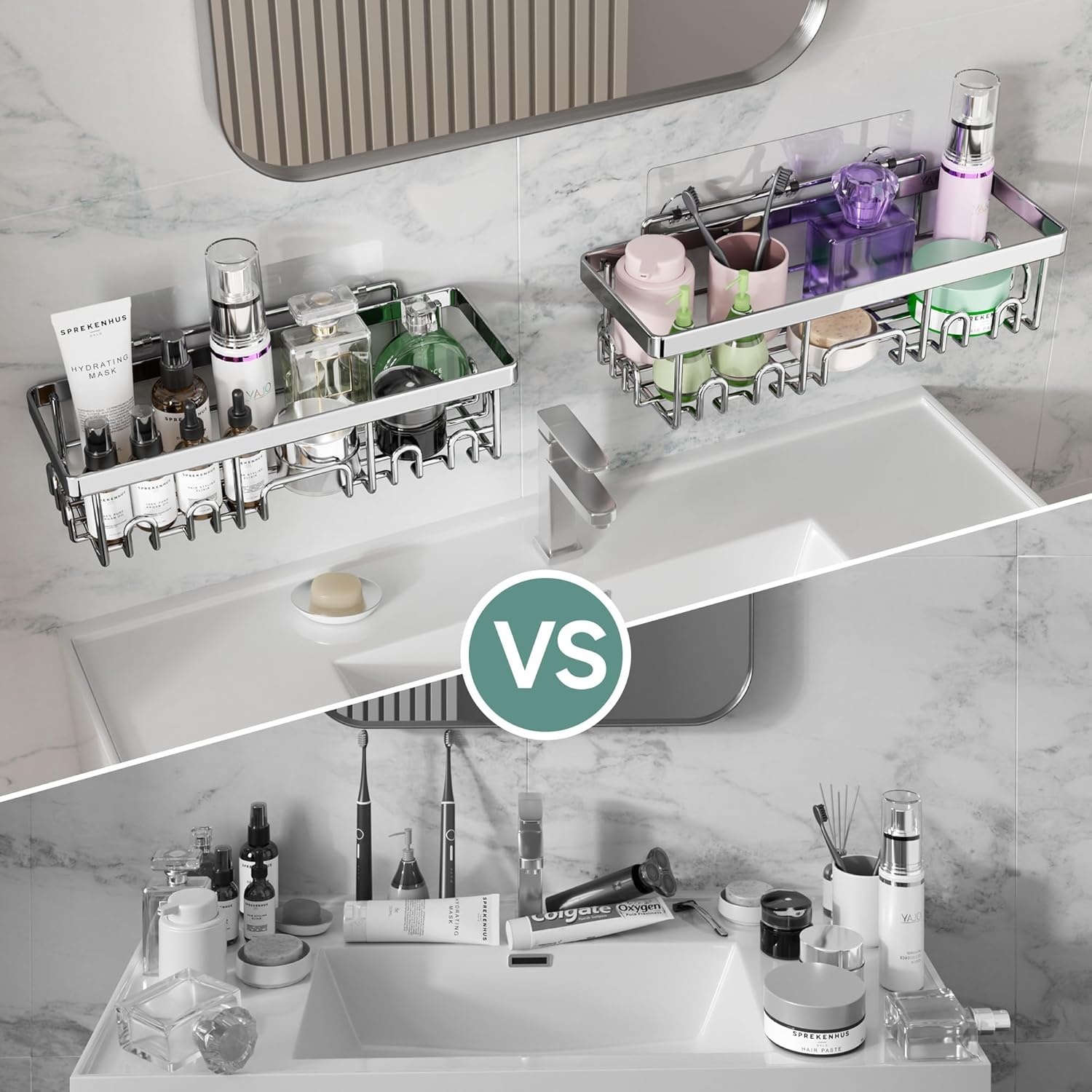 image:imageVeken Shower Caddy 5Pack Bathroom Organizers and Storage Shelves BlackSilver