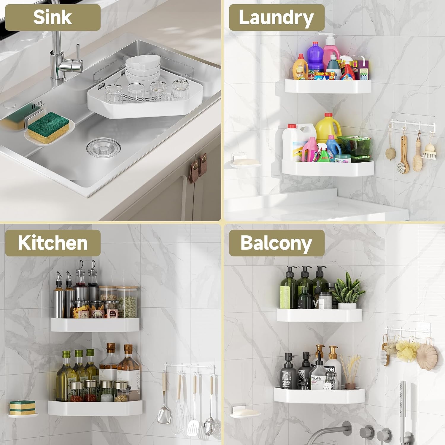 image:imageVeken Shower Caddy 5Pack Bathroom Organizers and Storage Shelves BlackWhite
