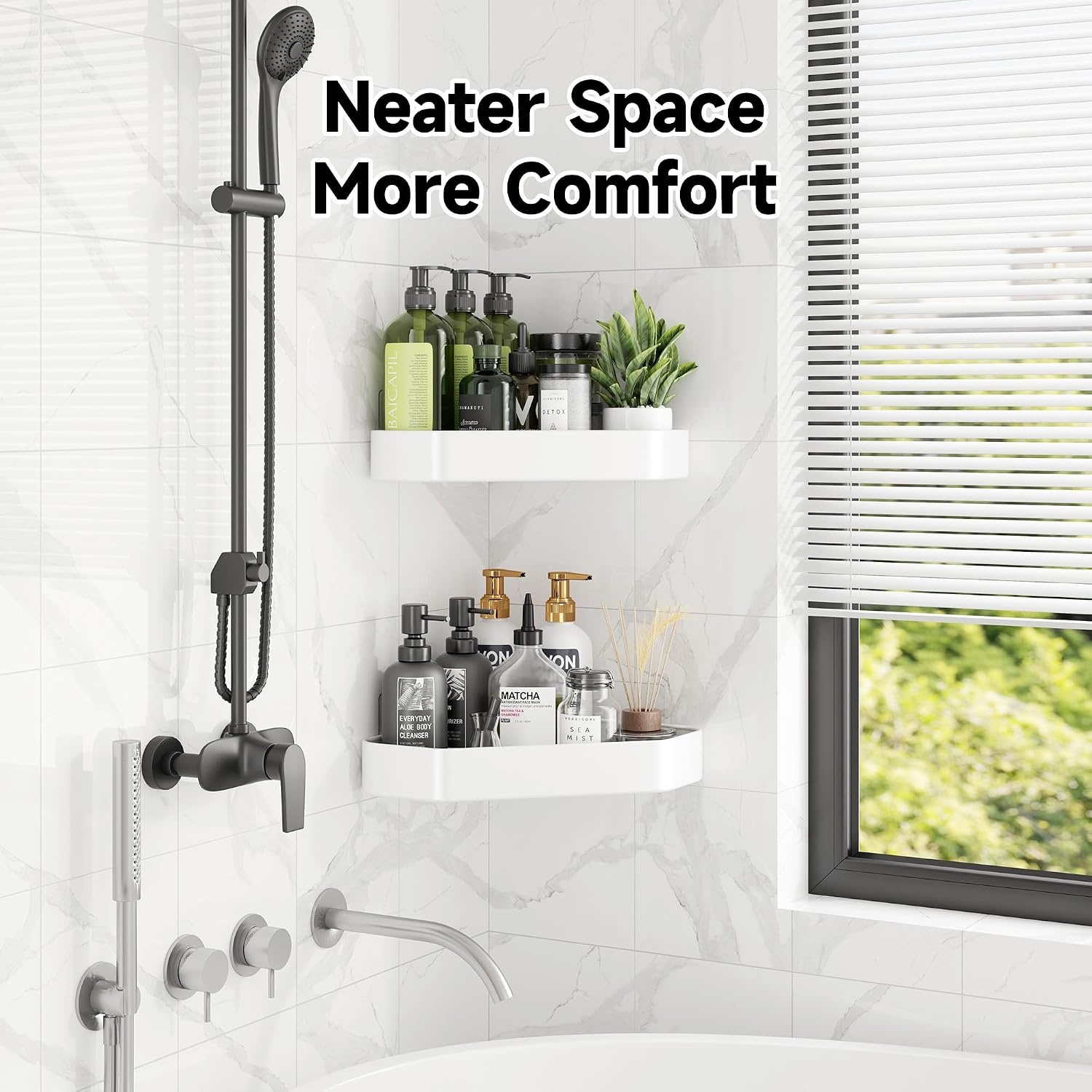 image:imageVeken Shower Caddy 5Pack Bathroom Organizers and Storage Shelves BlackWhite