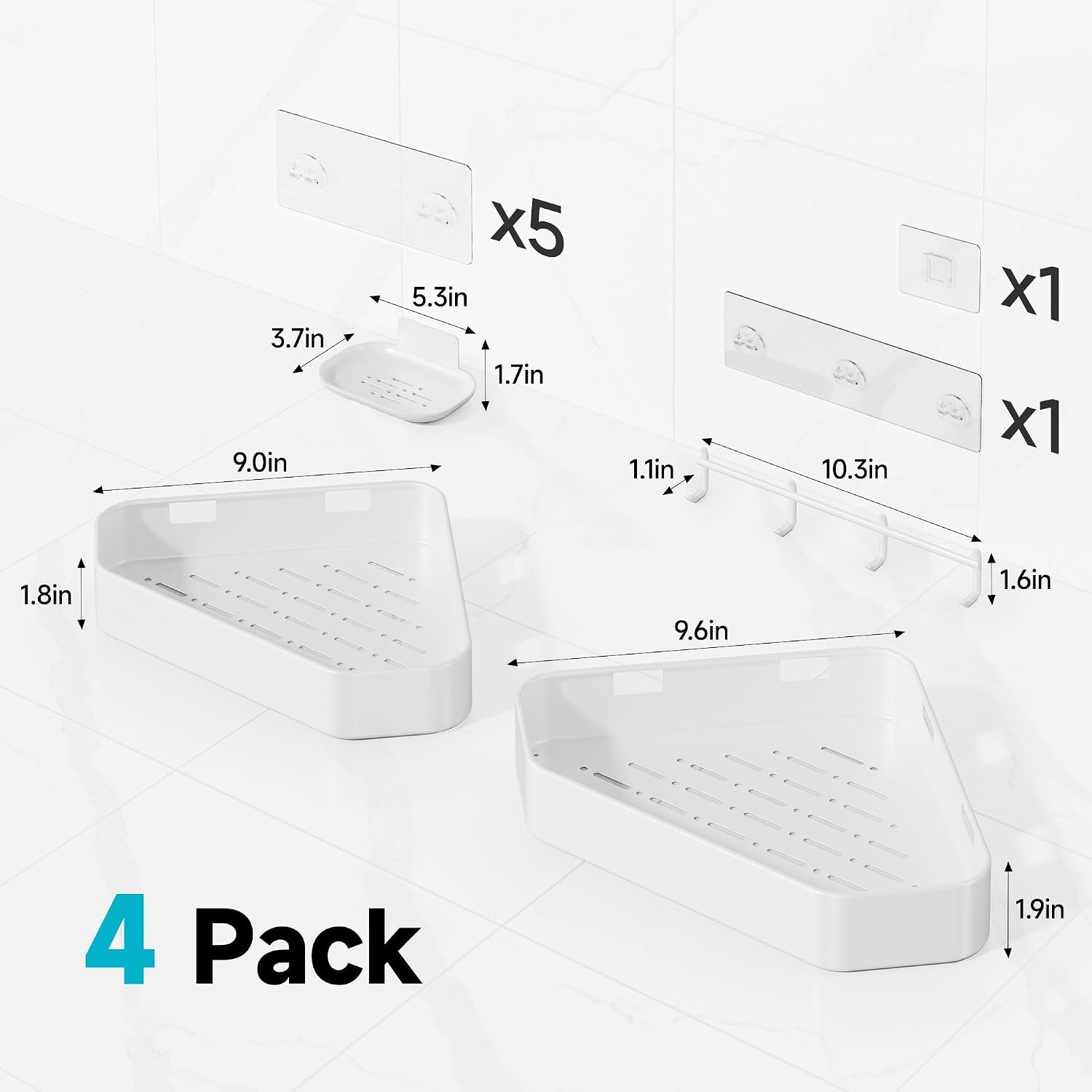 image:imageVeken Shower Caddy 5Pack Bathroom Organizers and Storage Shelves BlackWhite