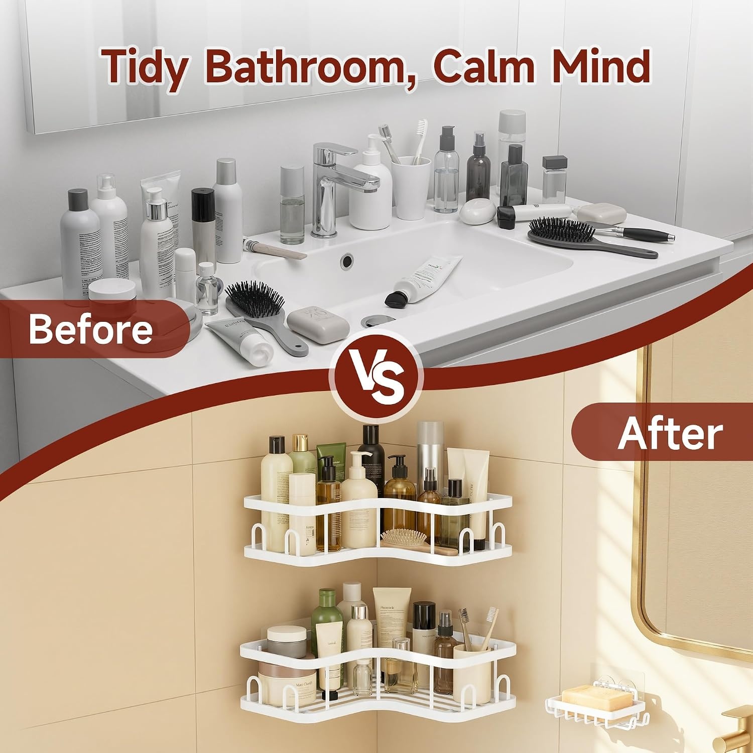 image:imageVeken Shower Caddy 5Pack Bathroom Organizers and Storage Shelves BlackWhite