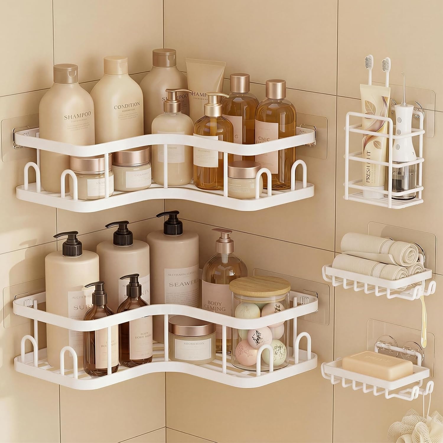 image:imageVeken Shower Caddy 5Pack Bathroom Organizers and Storage Shelves BlackWhite