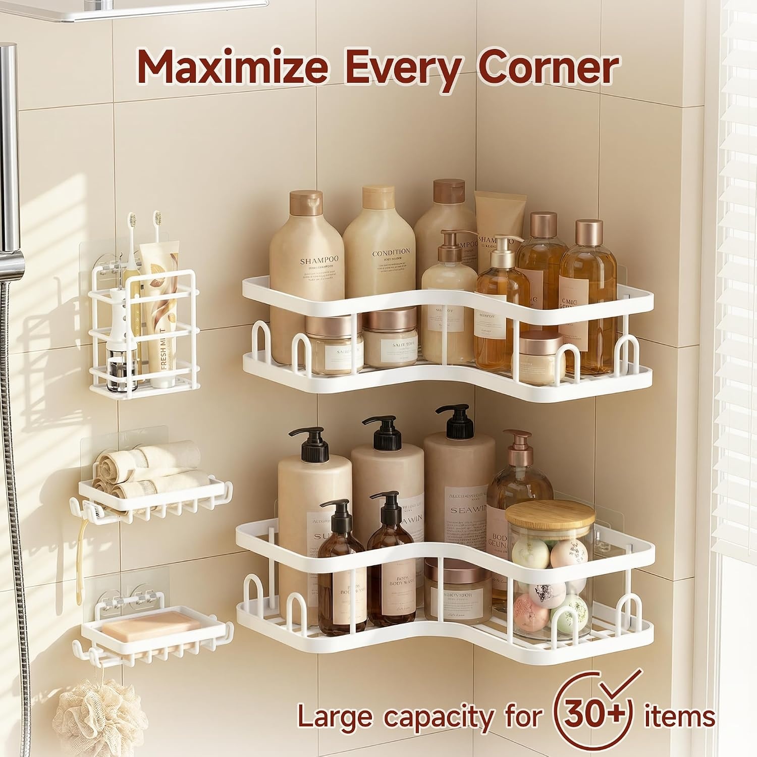 image:imageVeken Shower Caddy 5Pack Bathroom Organizers and Storage Shelves BlackWhite