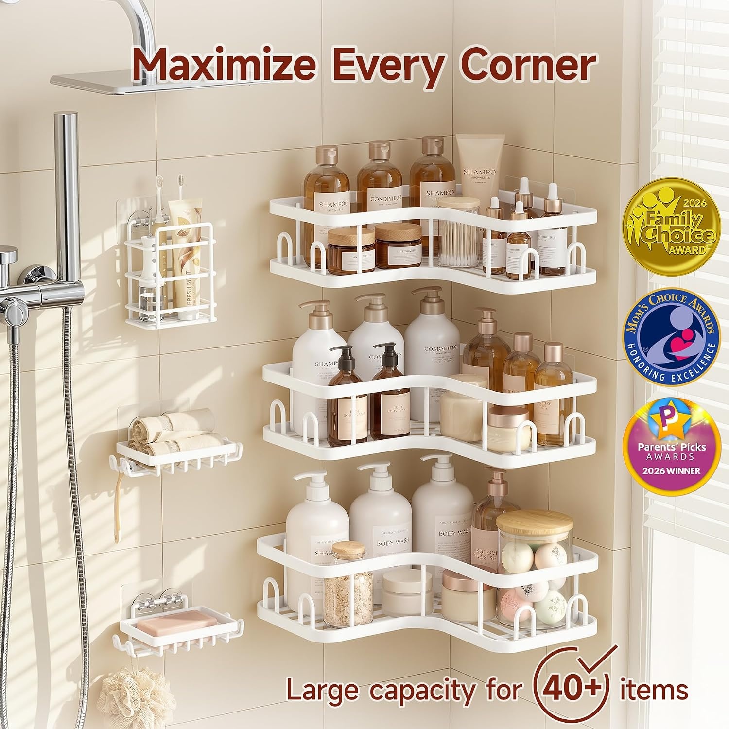 image:imageVeken Shower Caddy 5Pack Bathroom Organizers and Storage Shelves BlackWhite