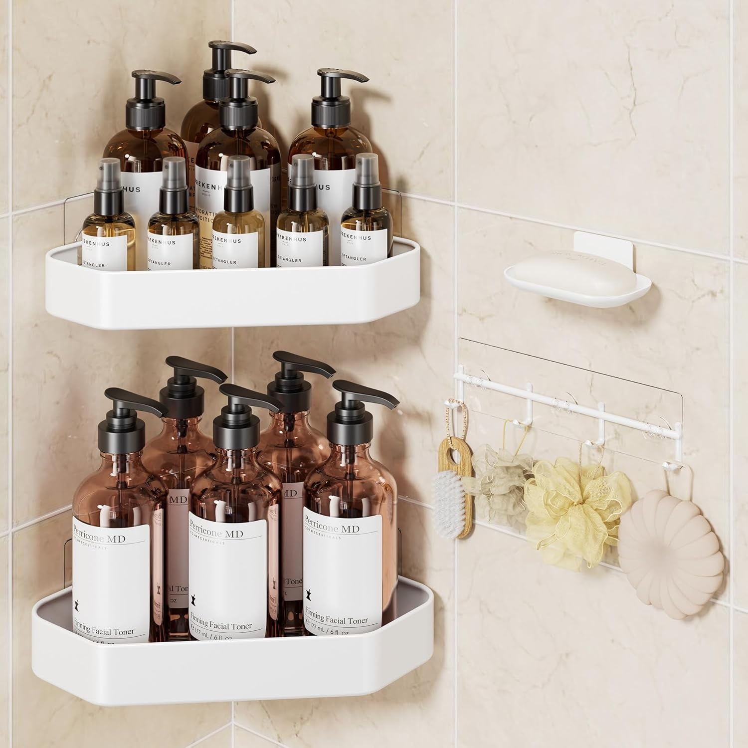 image:imageVeken Shower Caddy 5Pack Bathroom Organizers and Storage Shelves BlackWhite