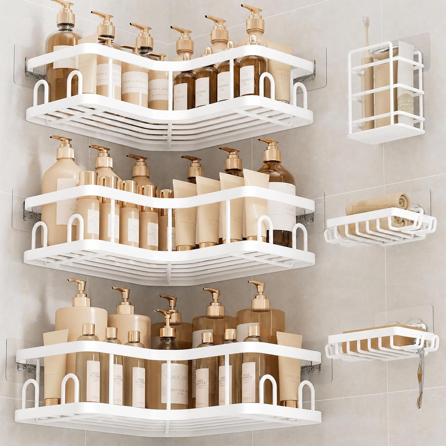 image:imageVeken Shower Caddy 5Pack Bathroom Organizers and Storage Shelves BlackWhite