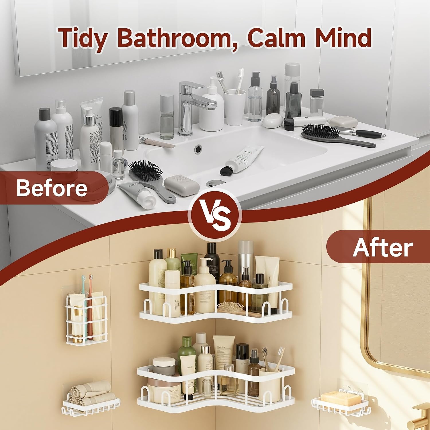 image:imageVeken Shower Caddy 5Pack Bathroom Organizers and Storage Shelves BlackWhite