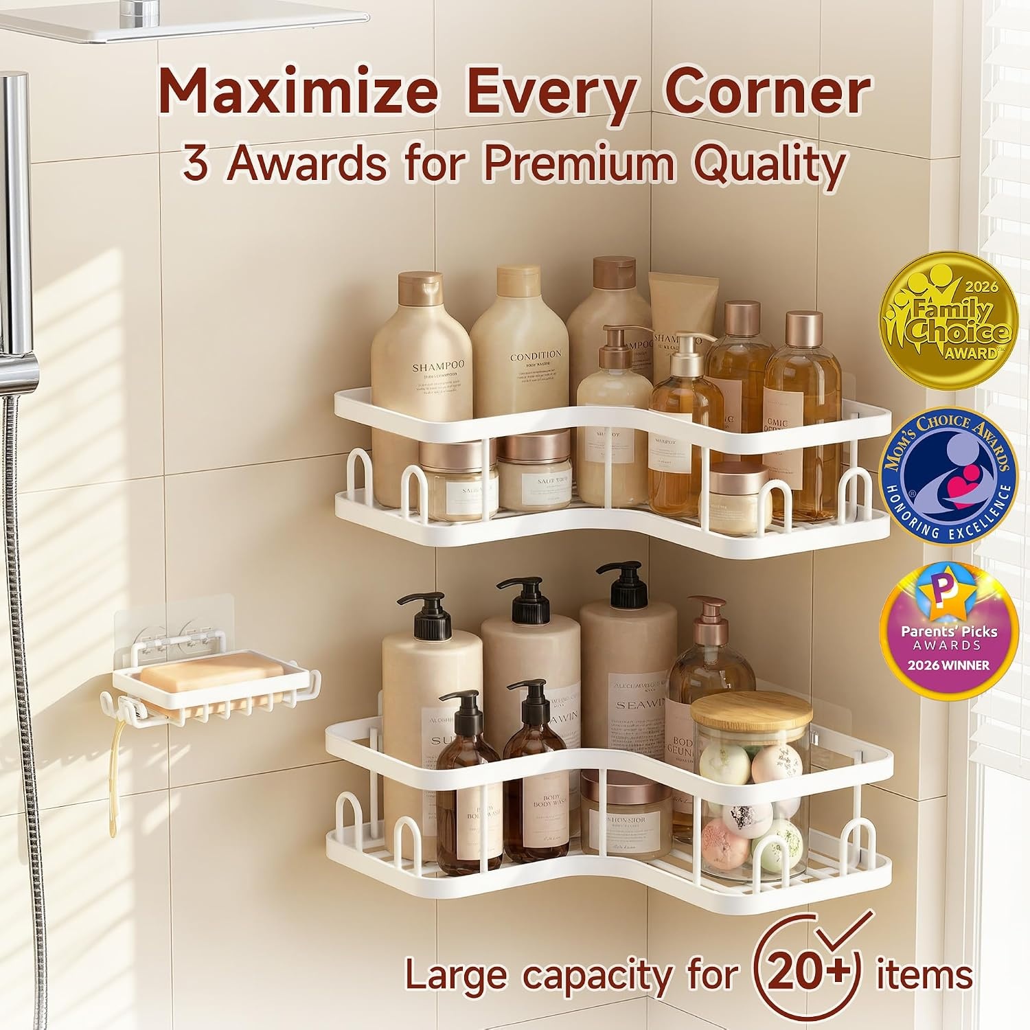 image:imageVeken Shower Caddy 5Pack Bathroom Organizers and Storage Shelves BlackWhite