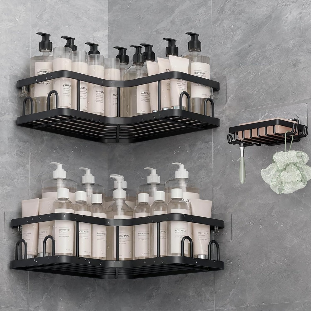 image:imageVeken Shower Caddy 5Pack Bathroom Organizers and Storage Shelves BlackBlack