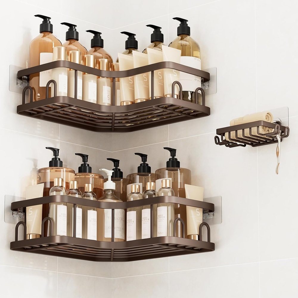image:imageVeken Shower Caddy 5Pack Bathroom Organizers and Storage Shelves BlackBrown
