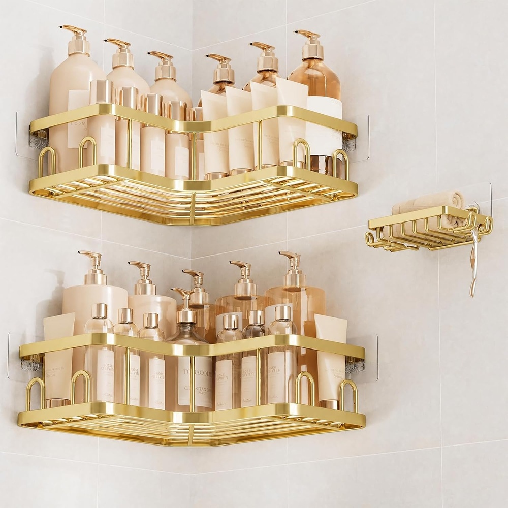 image:imageVeken Shower Caddy 5Pack Bathroom Organizers and Storage Shelves BlackGold