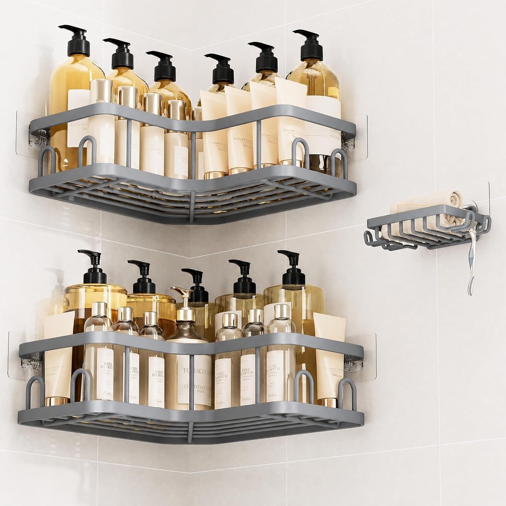 image:imageVeken Shower Caddy 5Pack Bathroom Organizers and Storage Shelves BlackGrey