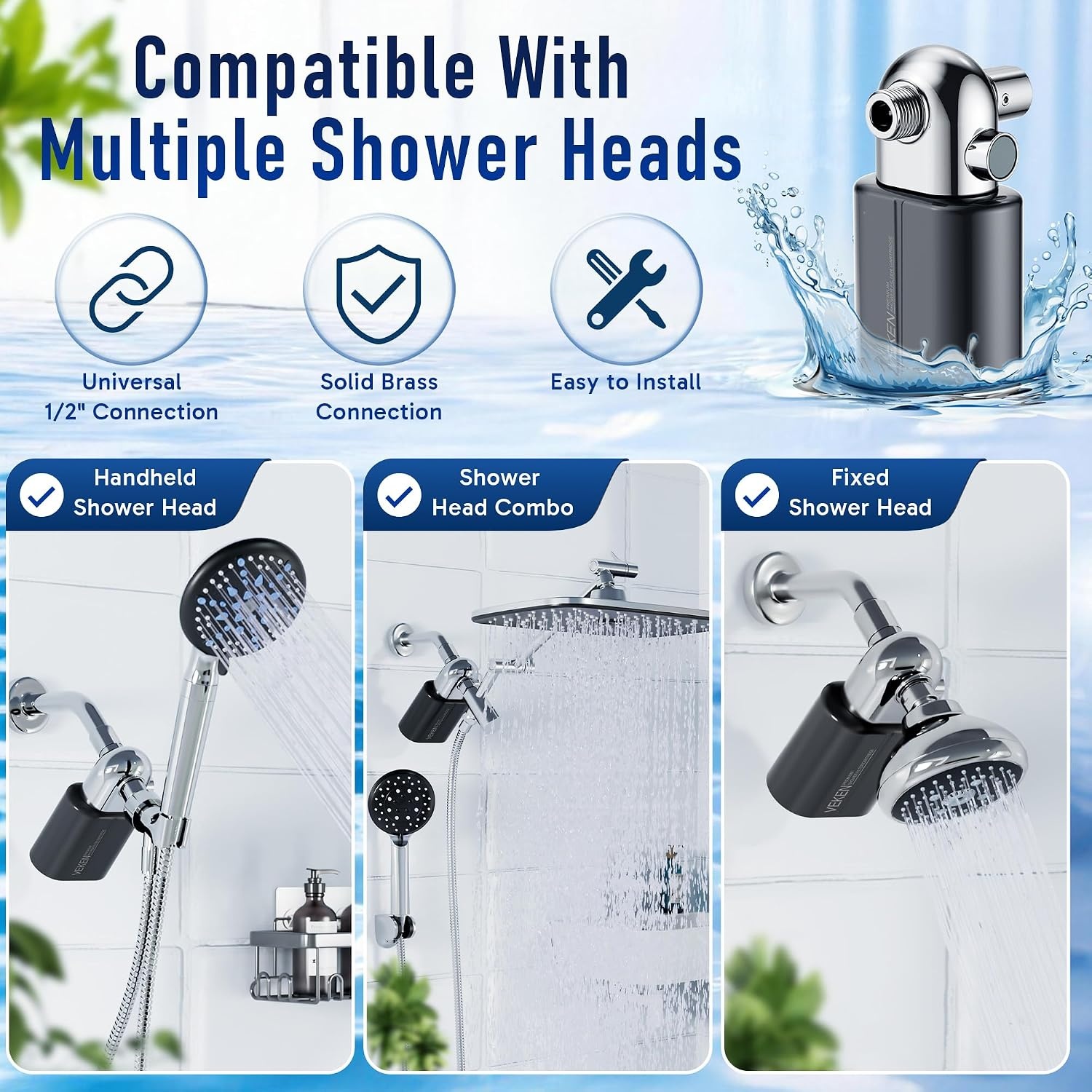 image:imageVeken Shower Filter Replacement Cartridge Easy Swap UChannel FiltrationBlack Chrome