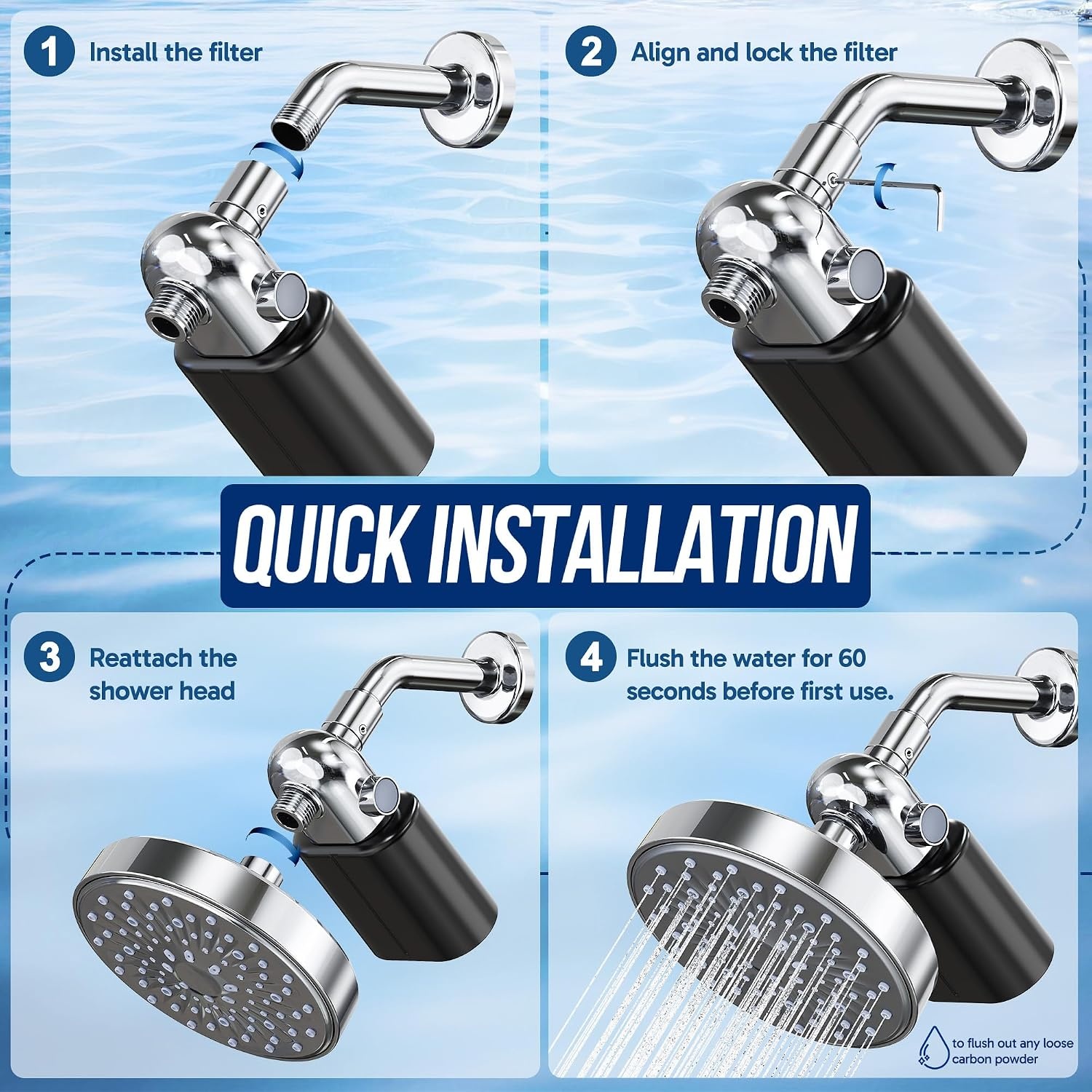image:imageVeken Shower Filter Replacement Cartridge Easy Swap UChannel FiltrationBlack Chrome