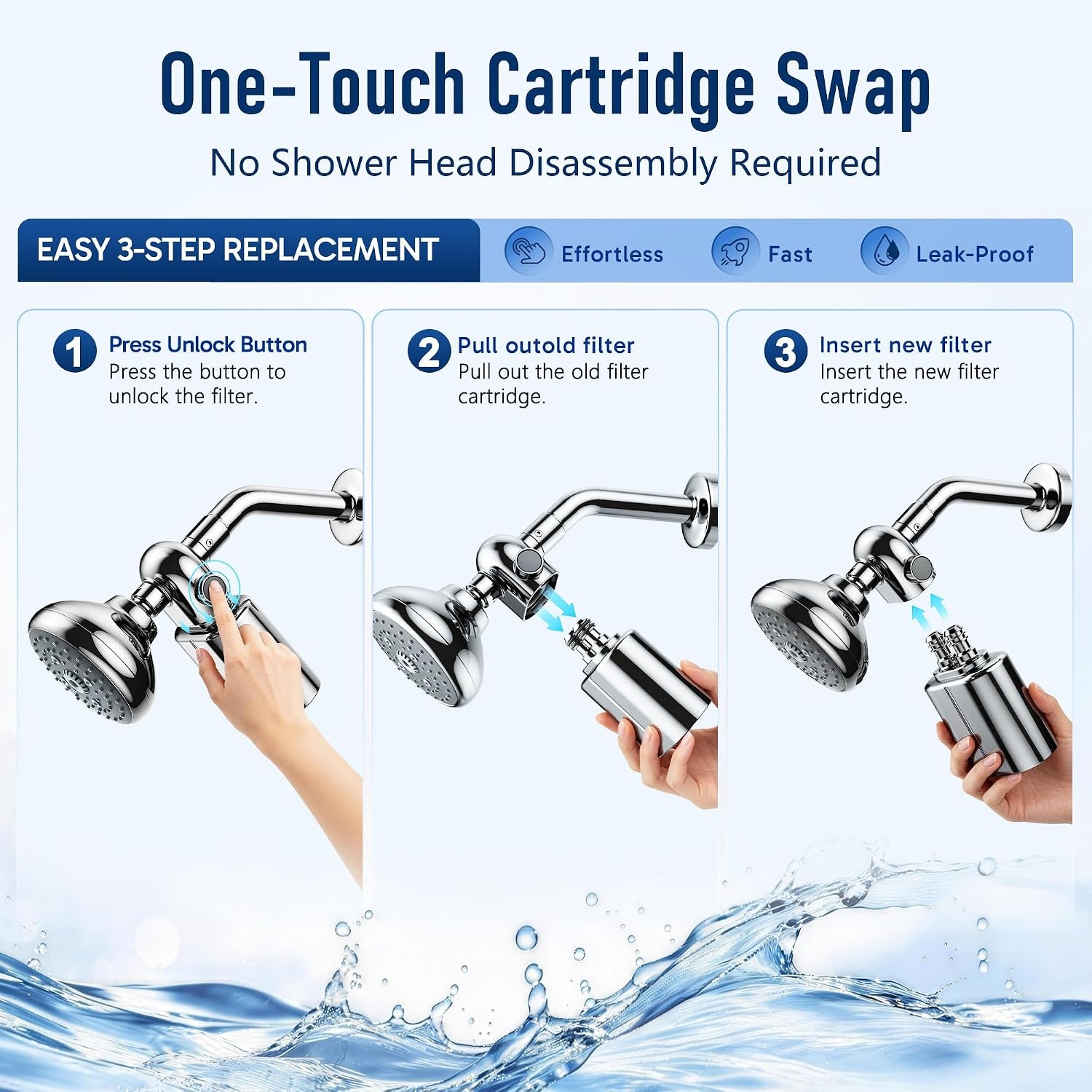 image:imageVeken Shower Filter Replacement Cartridge Easy Swap UChannel FiltrationChrome