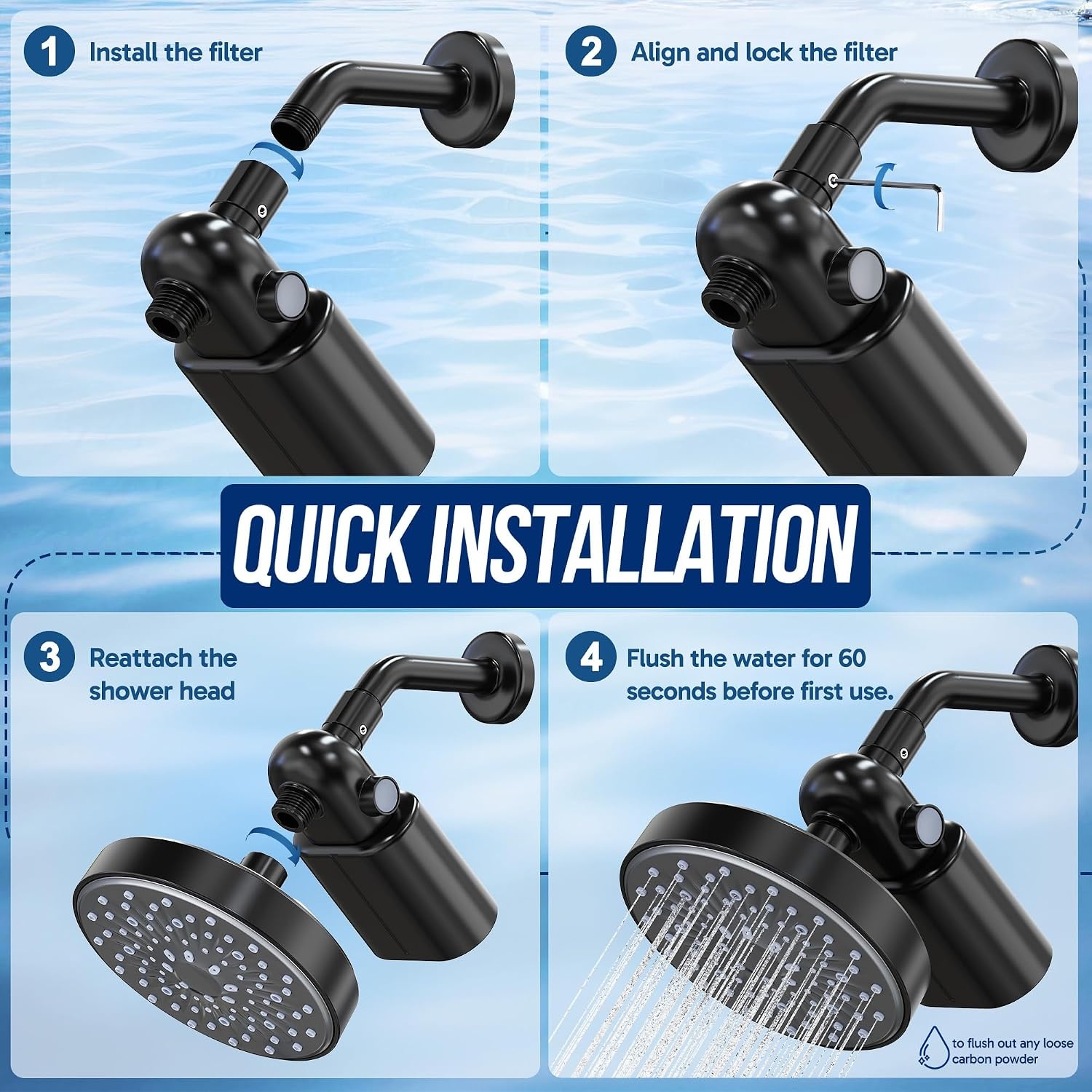 image:imageVeken Shower Filter Replacement Cartridge Easy Swap UChannel FiltrationMatte Black