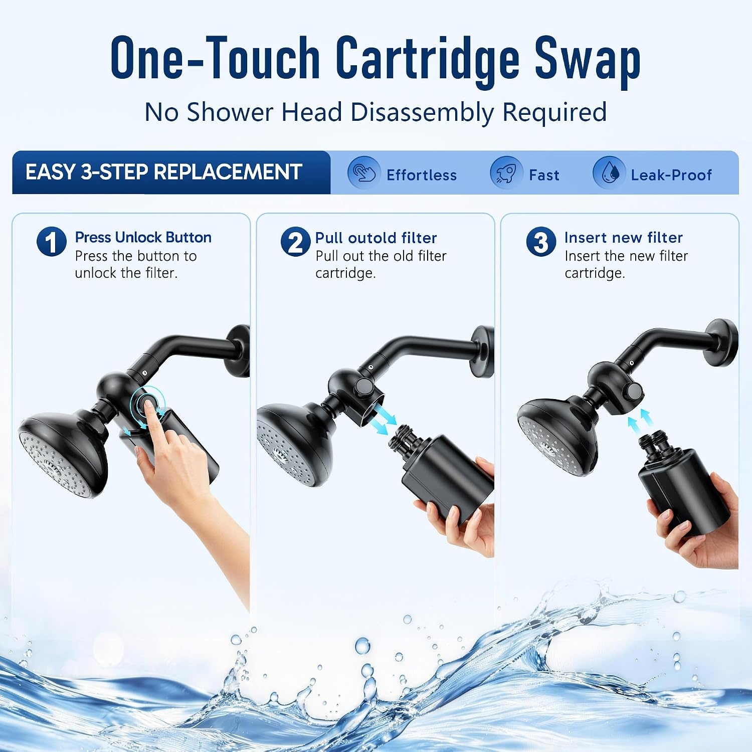 image:imageVeken Shower Filter Replacement Cartridge Easy Swap UChannel FiltrationMatte Black