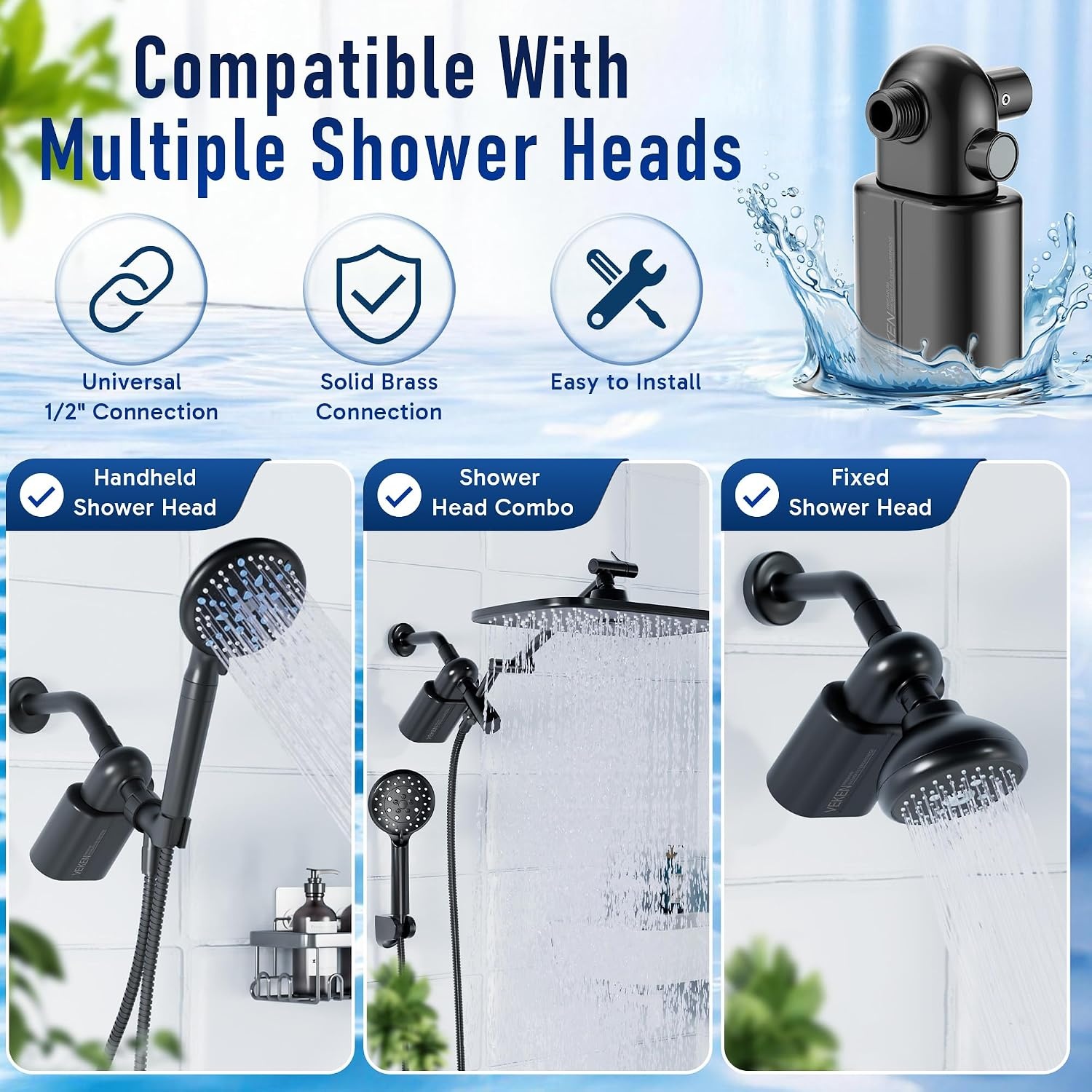 image:imageVeken Shower Filter Replacement Cartridge Easy Swap UChannel FiltrationMatte Black