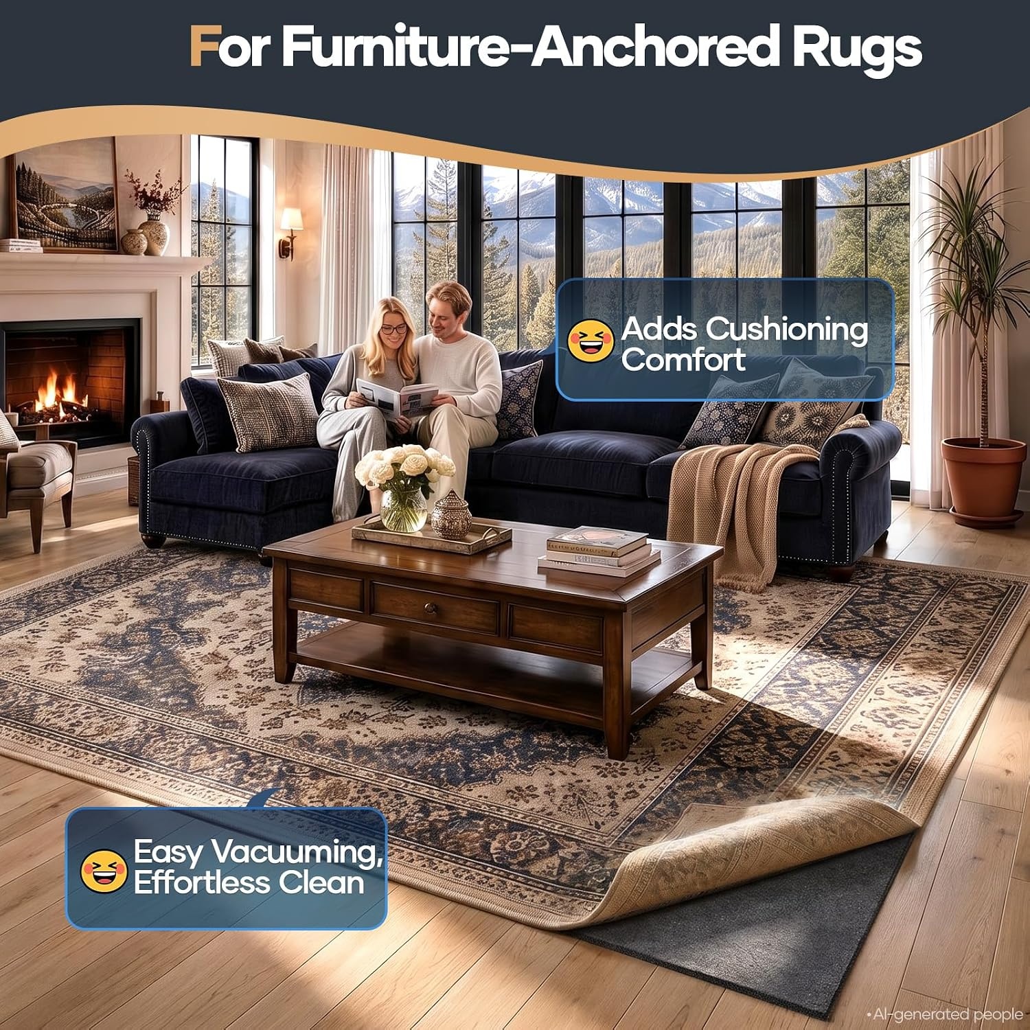 image:imageVeken Felt Cushioned Rug Pad 8 x 10 Ft 14 Inch Thick Dense NeedlePunched Carpet Underlay for Area Rugs Protector Mat for All Hard Floors Including Hardwoods with Over 99 Piece Pile fibersGrey