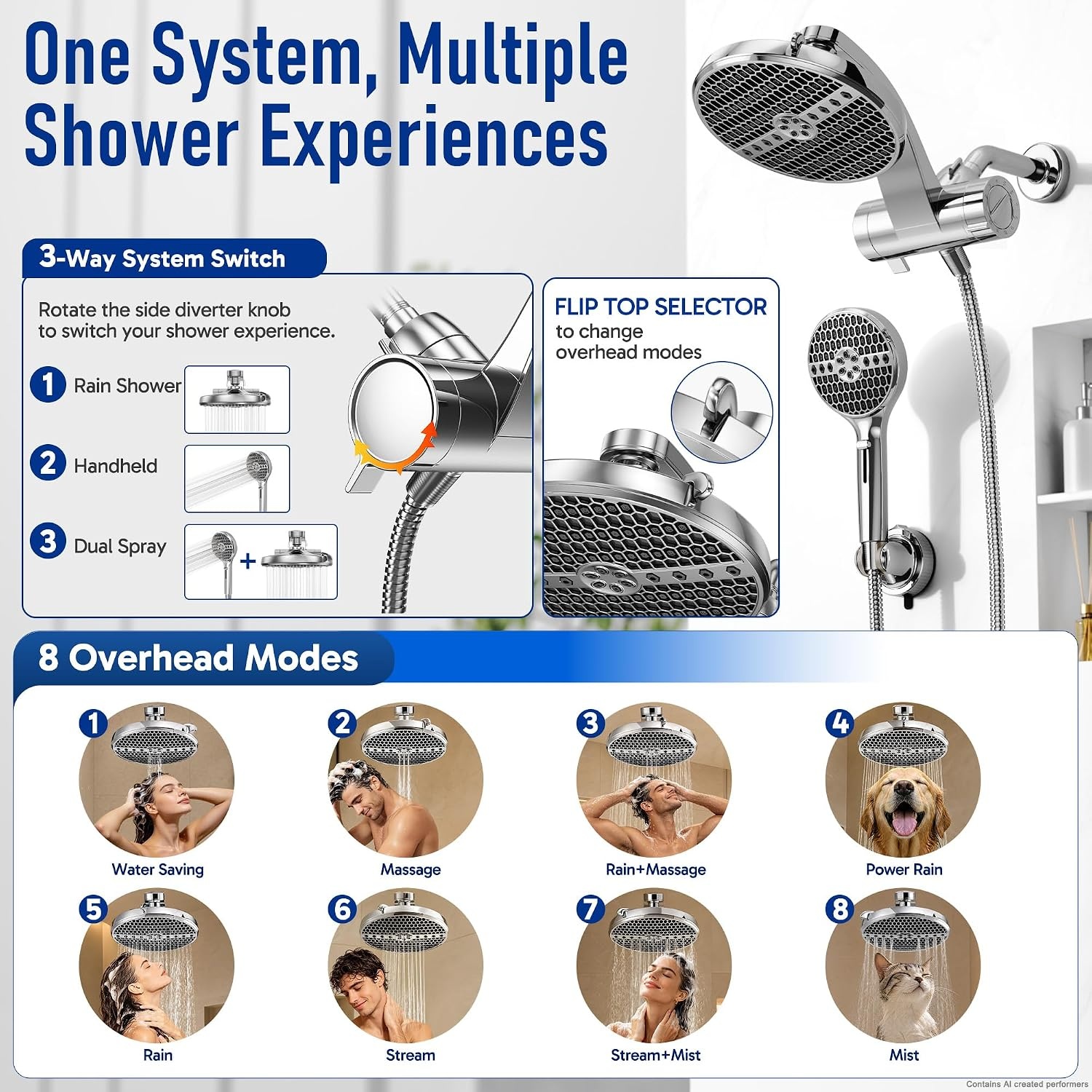 image:imageVeken Filtered Shower Head with Handheld Chorme 1 Extra Replacement Filter Cartridge