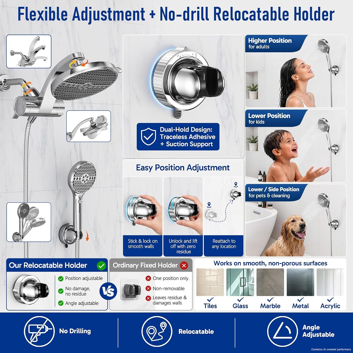 image:imageVeken Filtered Shower Head with Handheld Chorme 1 Extra Replacement Filter Cartridge