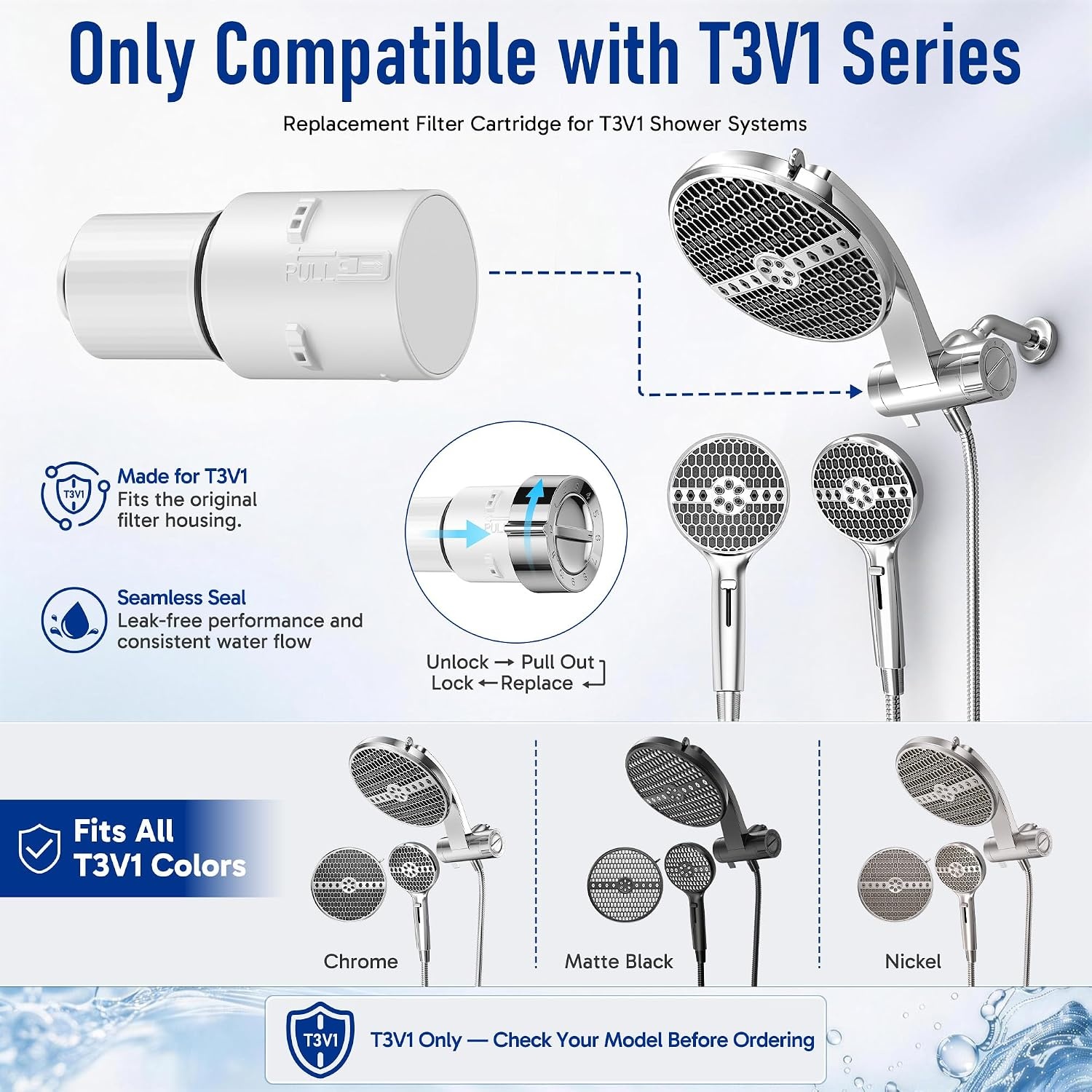 image:imageVeken Filtered Shower Head with Handheld Chorme 1 Extra Replacement Filter Cartridge