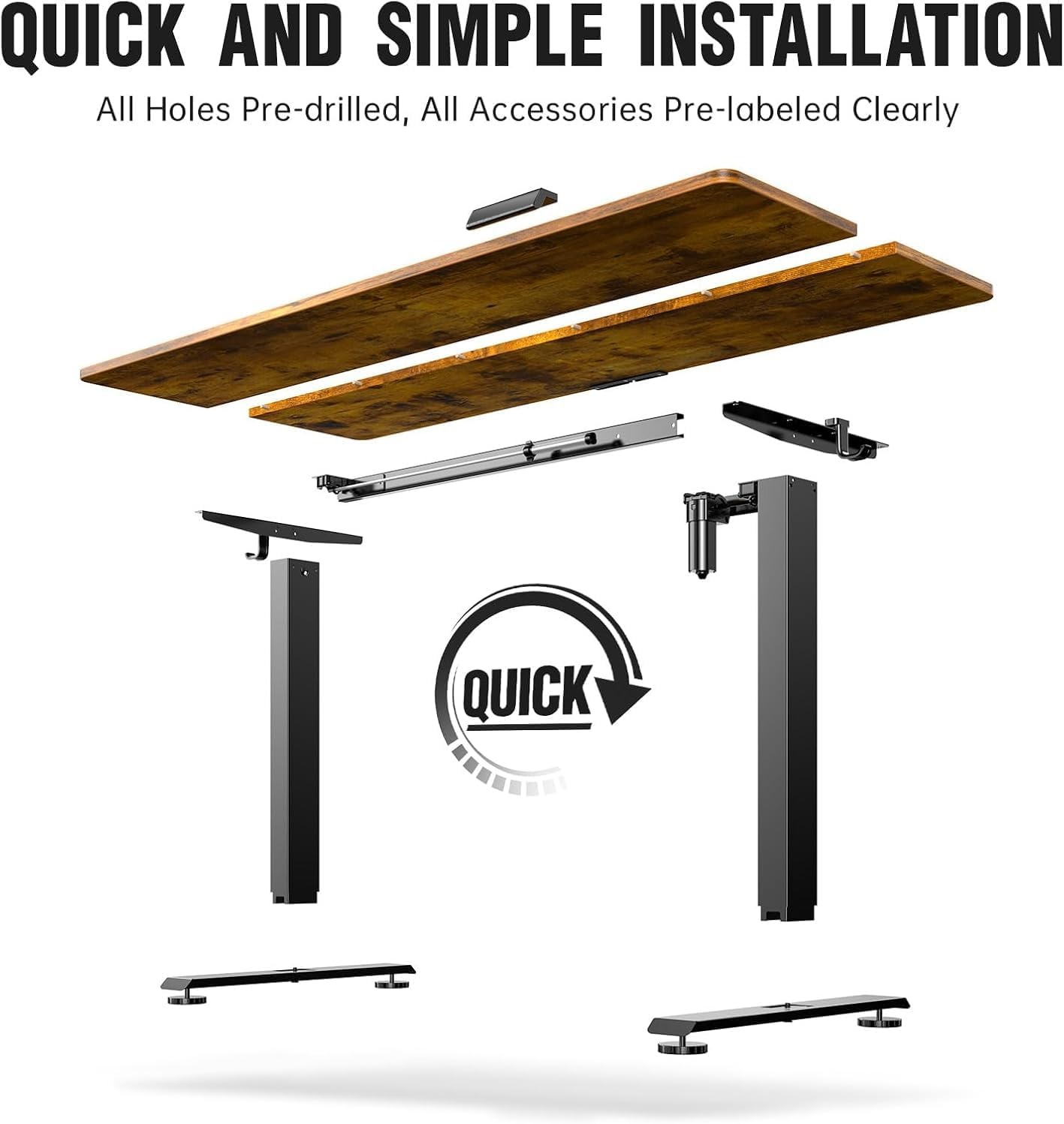 image:imageVeken 63 Inch Electric Standing Desk Height Adjustable Sit Stand Up Wood Desktop Work Home Office Computer PC Table Tall Standup Workstation Gaming Writing Study Bedroom Rising Desks Brown