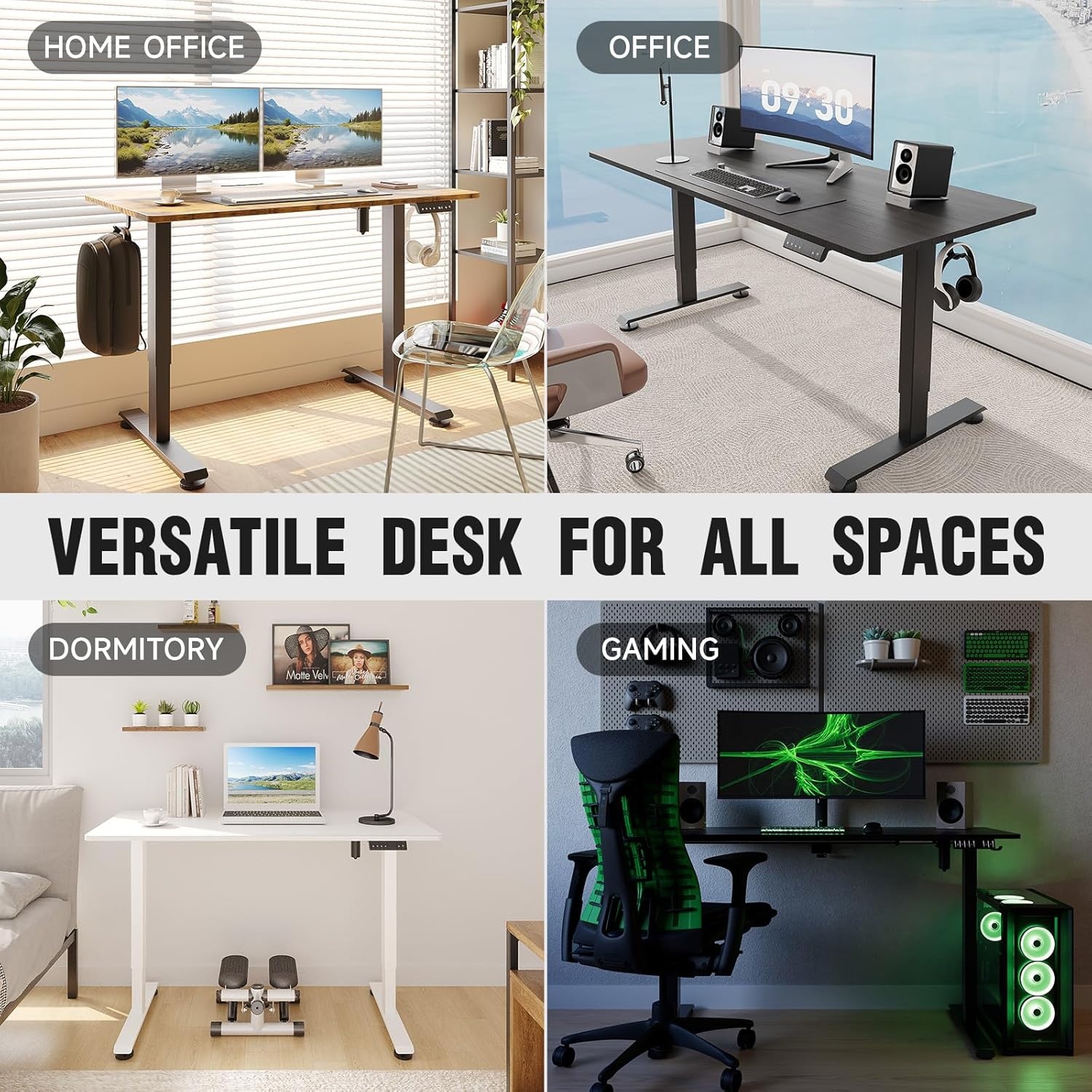 image:imageVeken 63 Inch Electric Standing Desk Height Adjustable Sit Stand Up Wood Desktop Work Home Office Computer PC Table Tall Standup Workstation Gaming Writing Study Bedroom Rising Desks Brown