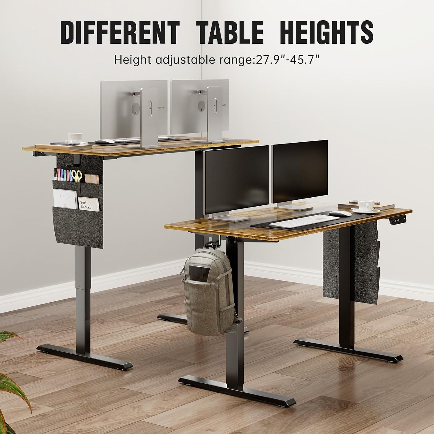 image:imageVeken Standing Desk with Side Storage Pocket Electric Height Adjustable Sit Stand Table Ergonomic Office Computer Desks for Workstation Home Study Writing Gaming 472 InchBrown